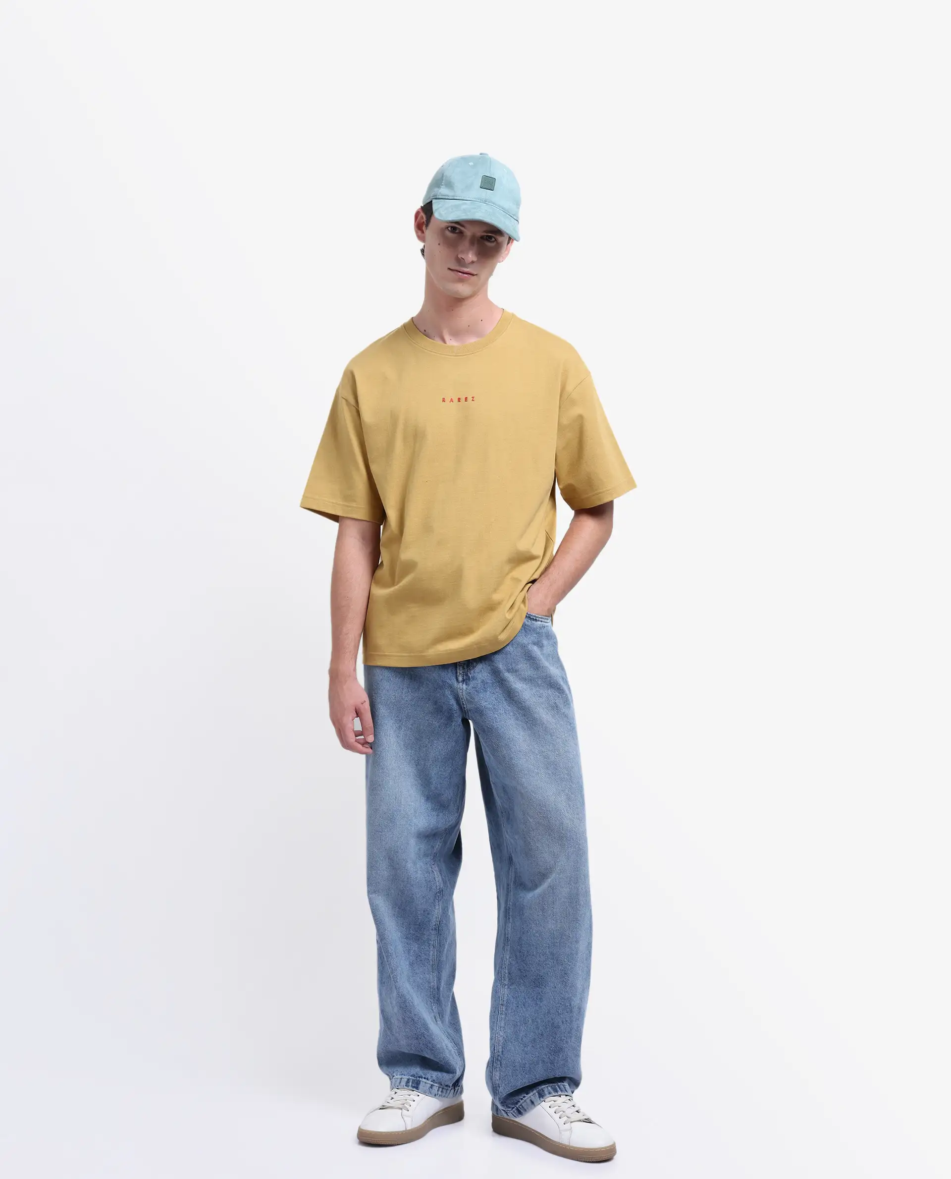 Rare Rabbit Men's Voiz Dusky Mustard Cotton Graphic Print Oversized Fit Half Sleeve Crew Neck T-Shirt - Image 6