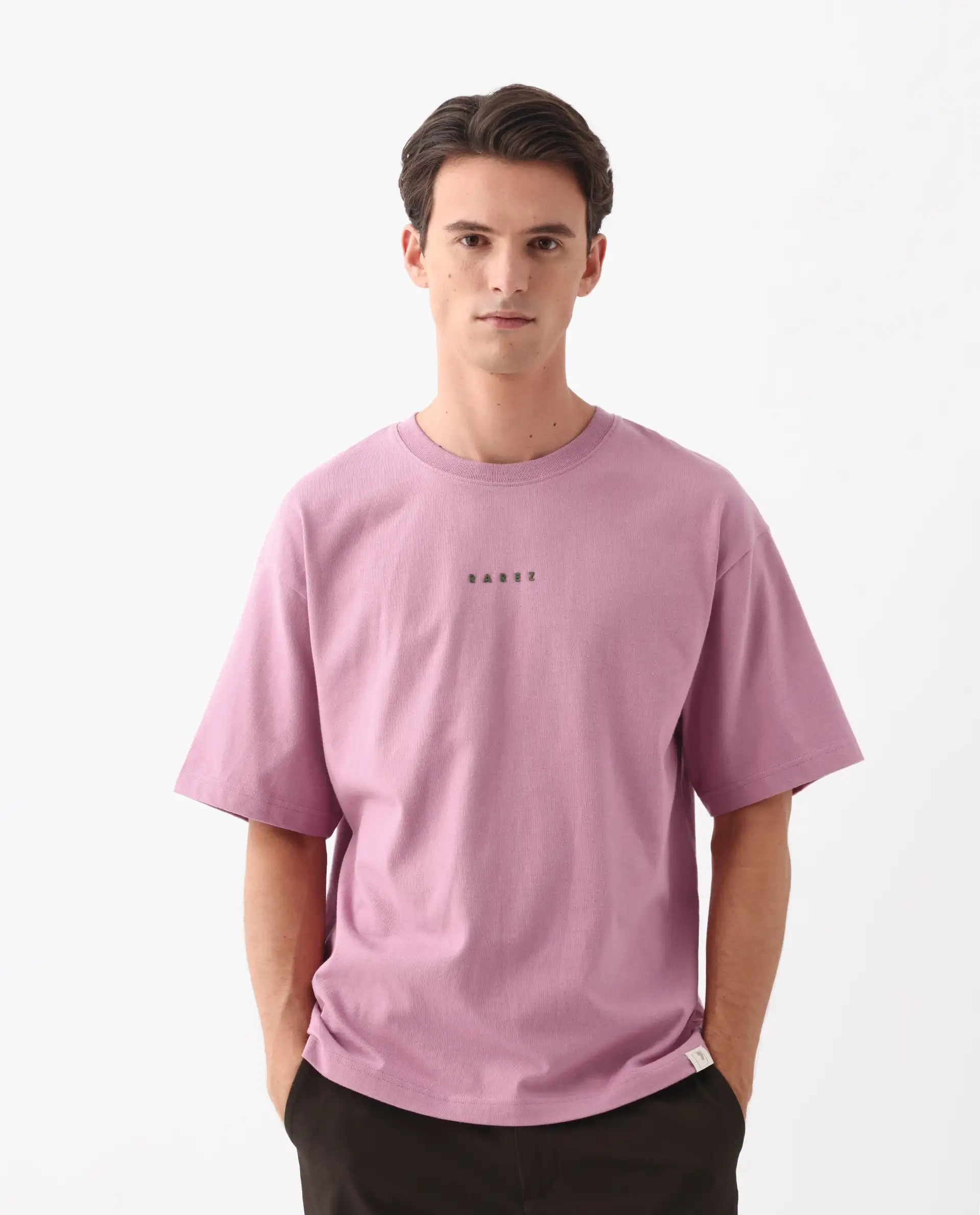 Rare Rabbit Men's Voiz Pink Cotton Graphic Print Oversized Fit Half Sleeve Crew Neck T-Shirt - Image 3