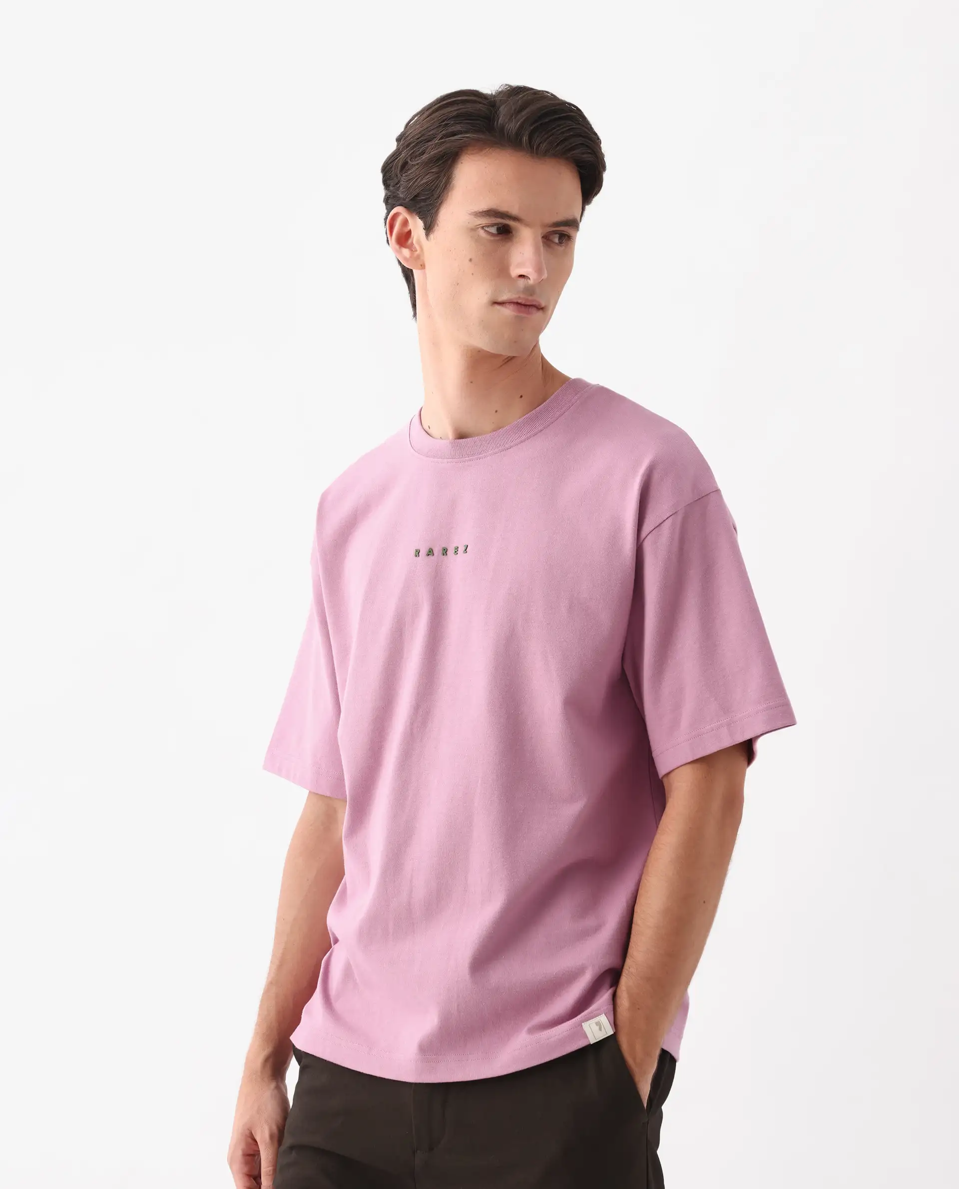 Rare Rabbit Men's Voiz Pink Cotton Graphic Print Oversized Fit Half Sleeve Crew Neck T-Shirt - Image 4