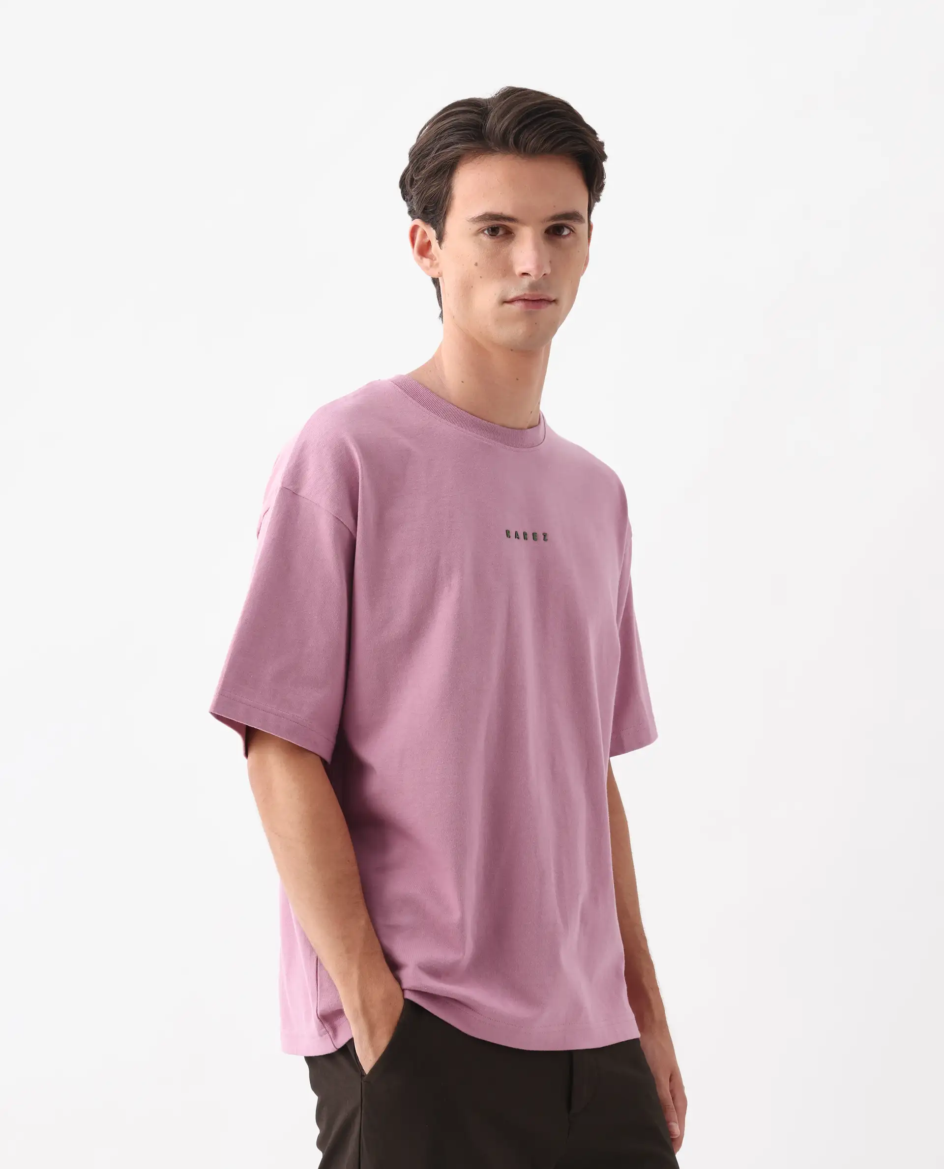 Rare Rabbit Men's Voiz Pink Cotton Graphic Print Oversized Fit Half Sleeve Crew Neck T-Shirt - Image 5