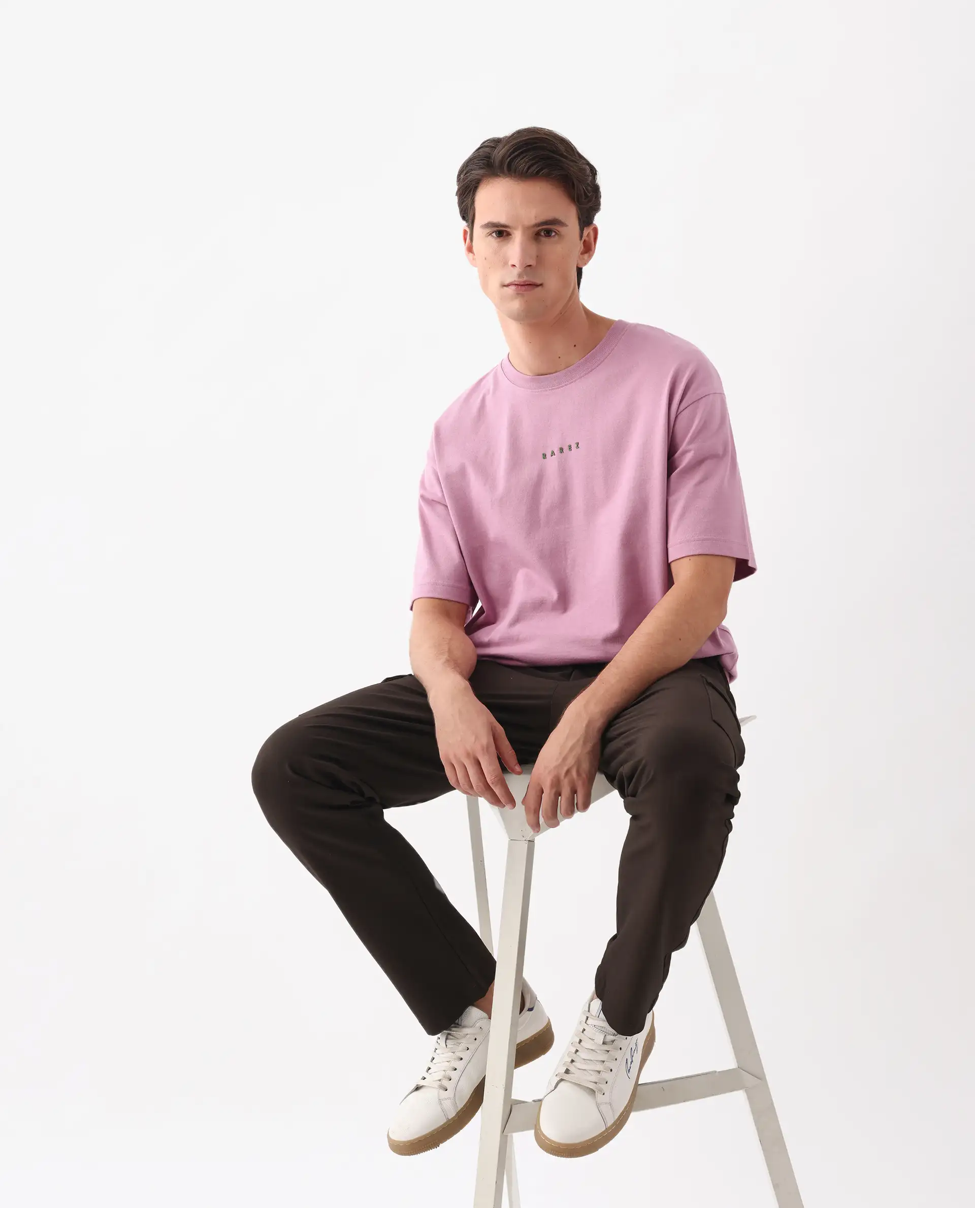 Rare Rabbit Men's Voiz Pink Cotton Graphic Print Oversized Fit Half Sleeve Crew Neck T-Shirt - Image 8