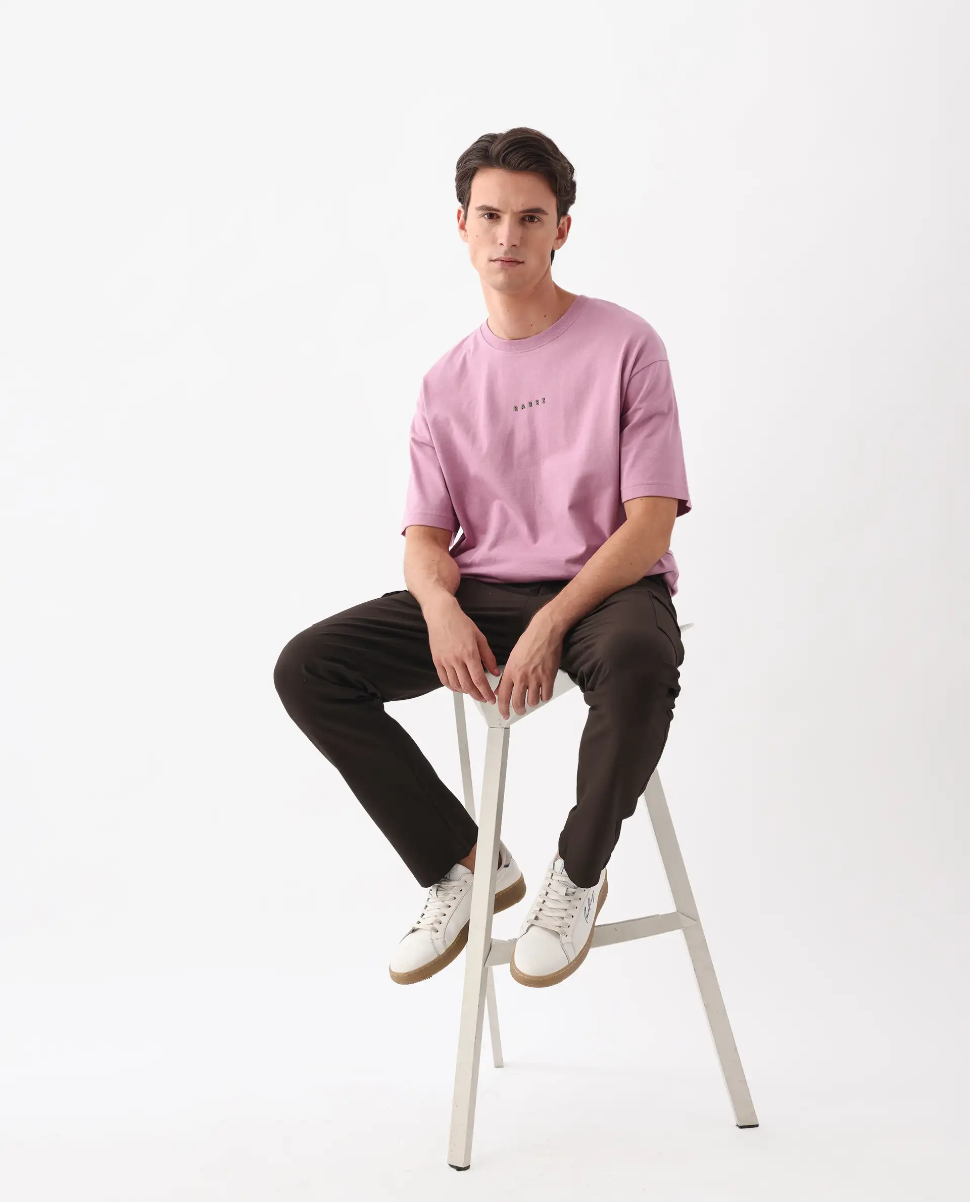Rare Rabbit Men's Voiz Pink Cotton Graphic Print Oversized Fit Half Sleeve Crew Neck T-Shirt - Image 9