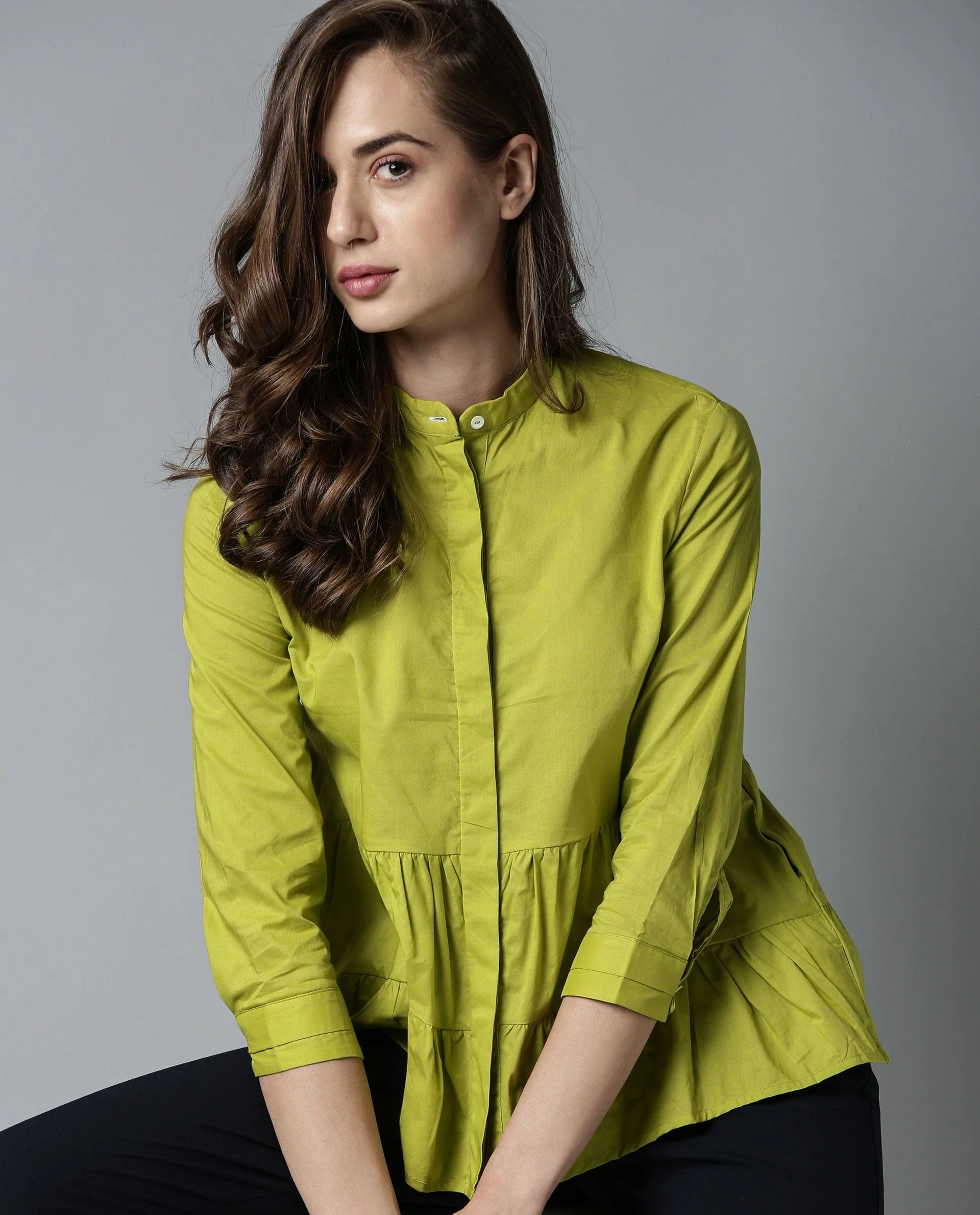 Rareism Women Voka Green Top Full Sleeves Solid