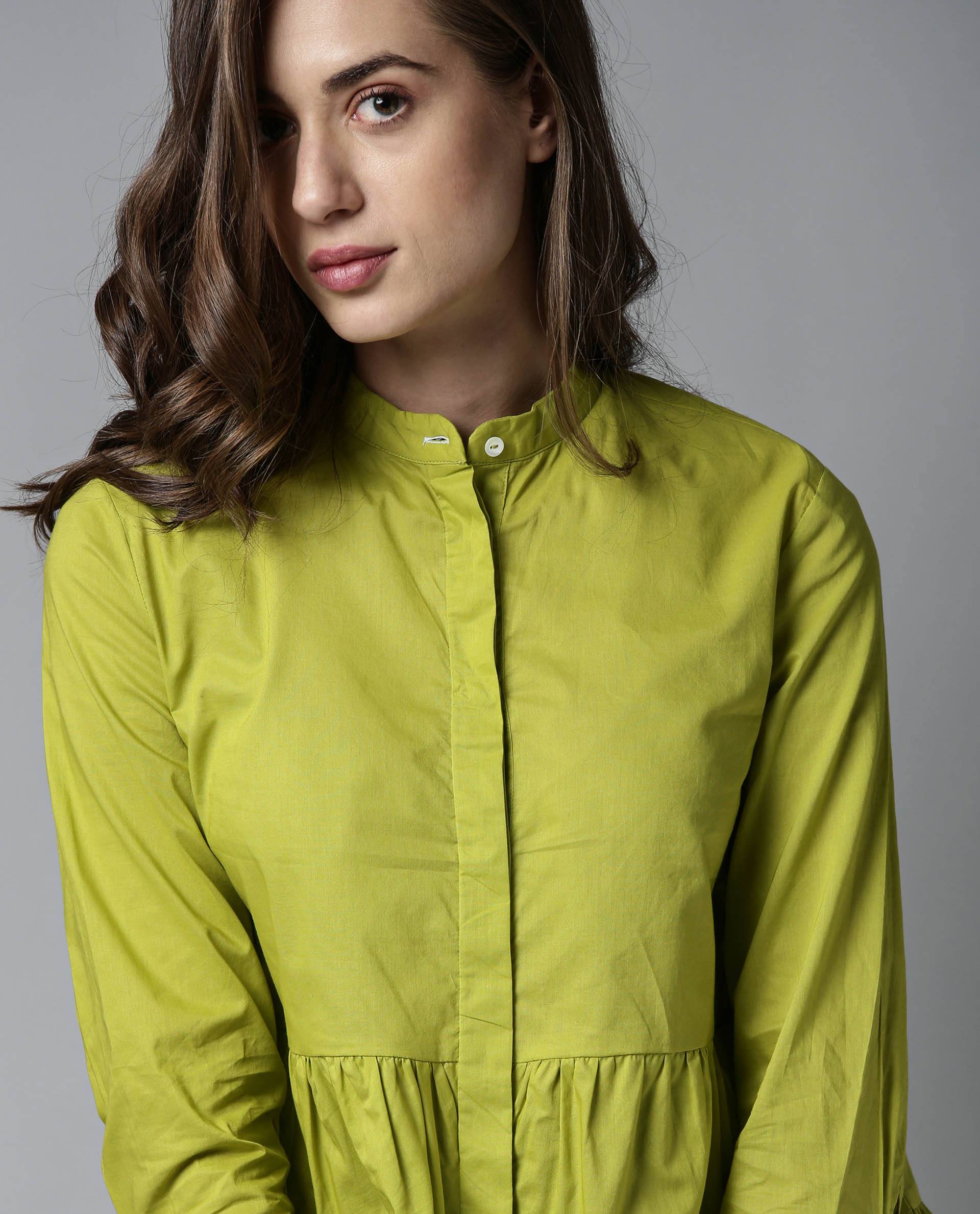 Rareism Women Voka Green Top Full Sleeves Solid - Image 3