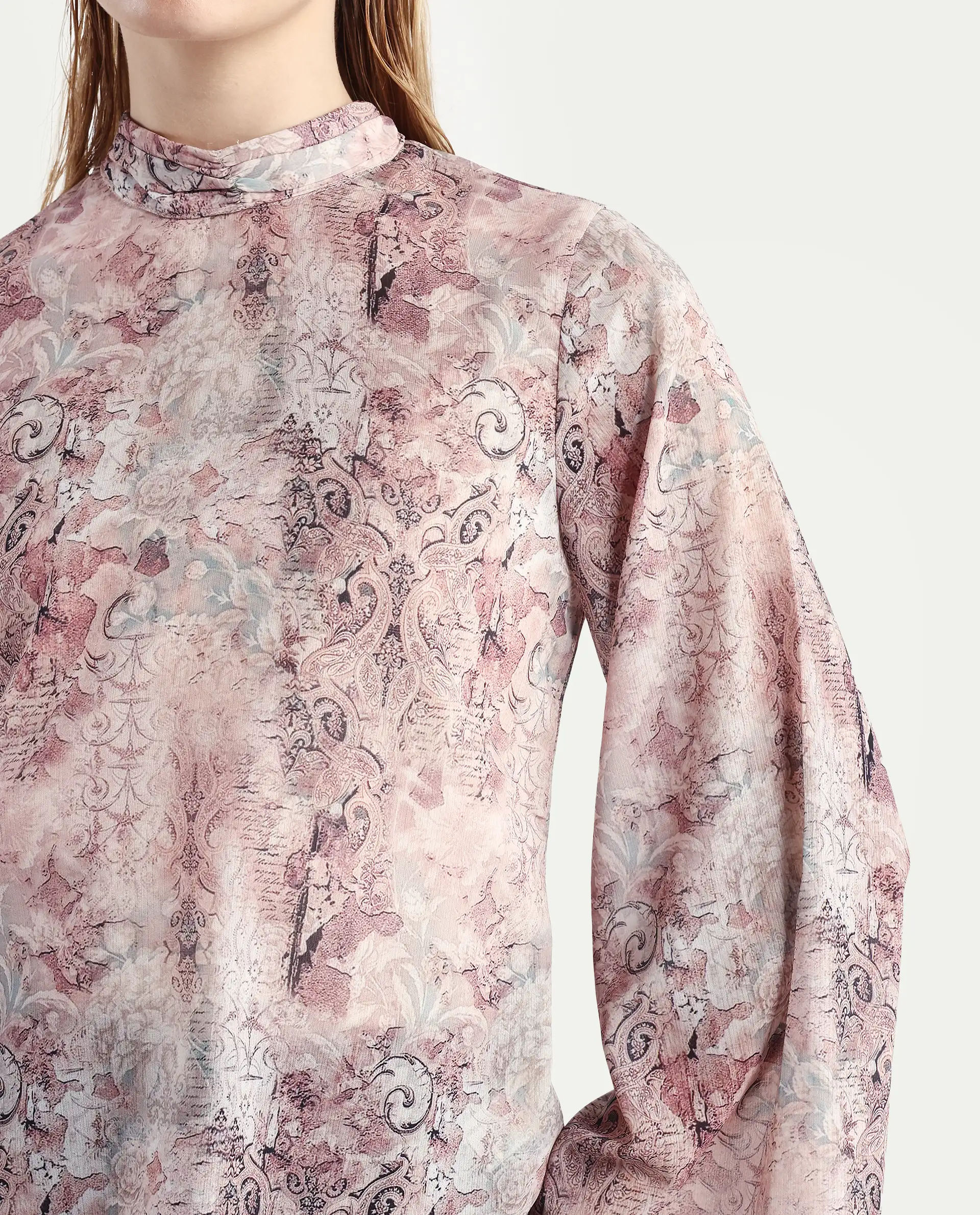 Rareism Women's Vokasna Multi Polyester High Neck Paisley Print Bell Sleeve Relaxed Fit Top - Image 5
