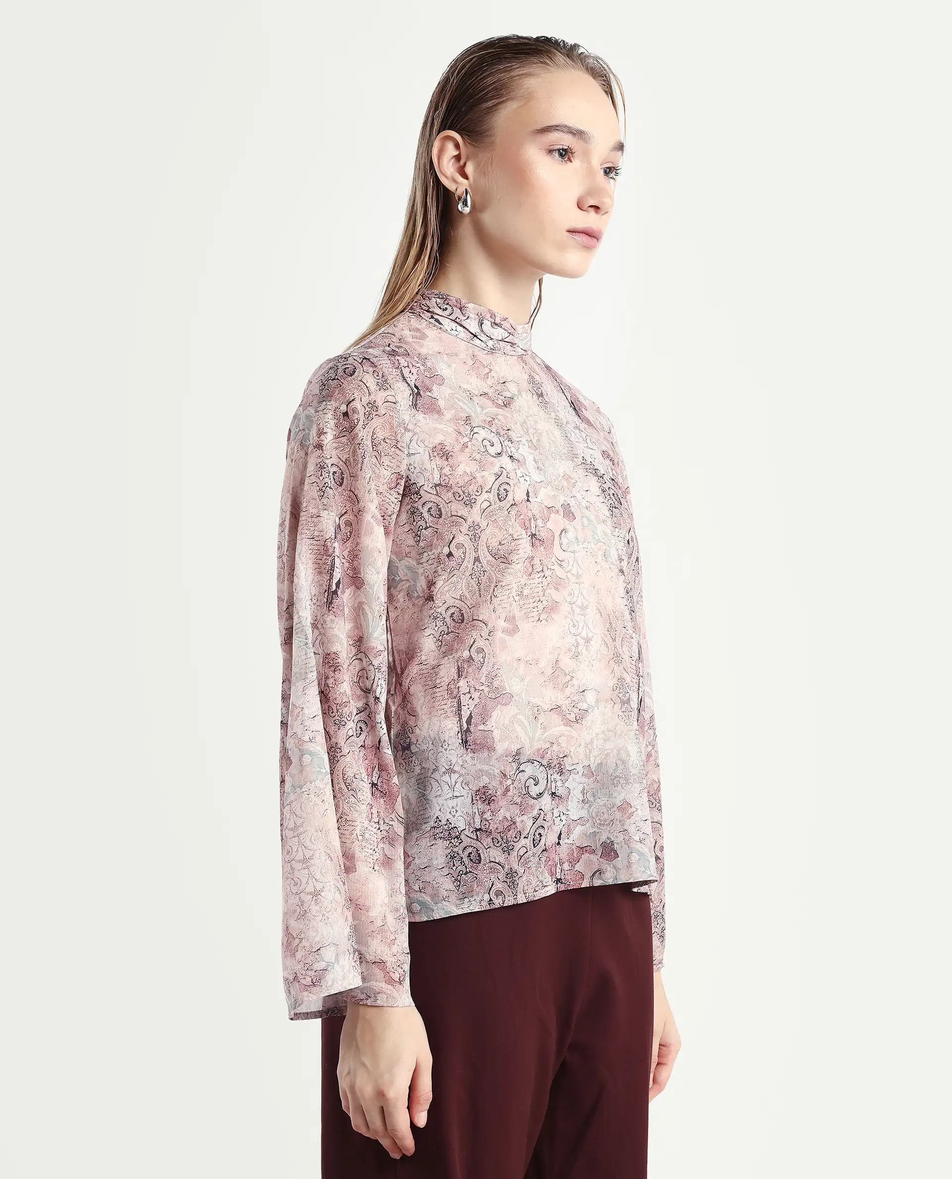 Rareism Women's Vokasna Multi Polyester High Neck Paisley Print Bell Sleeve Relaxed Fit Top - Image 7