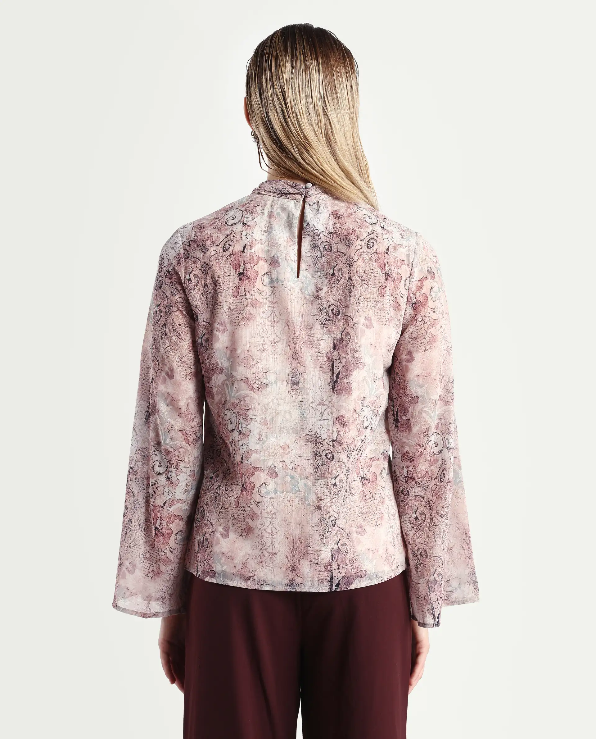 Rareism Women's Vokasna Multi Polyester High Neck Paisley Print Bell Sleeve Relaxed Fit Top - Image 8