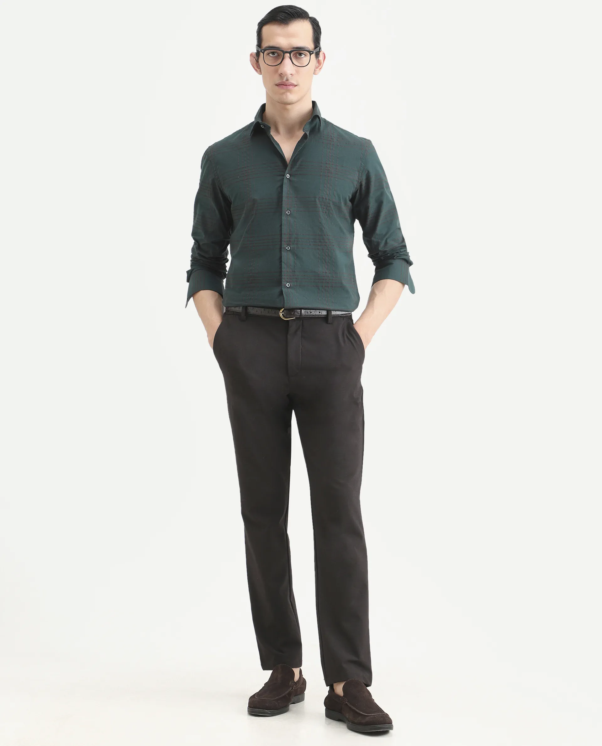 Rare Rabbit Men's Vola-25 Dark Green Cotton Fabric Full Sleeve Regular Fit Checked Shirt - Image 3