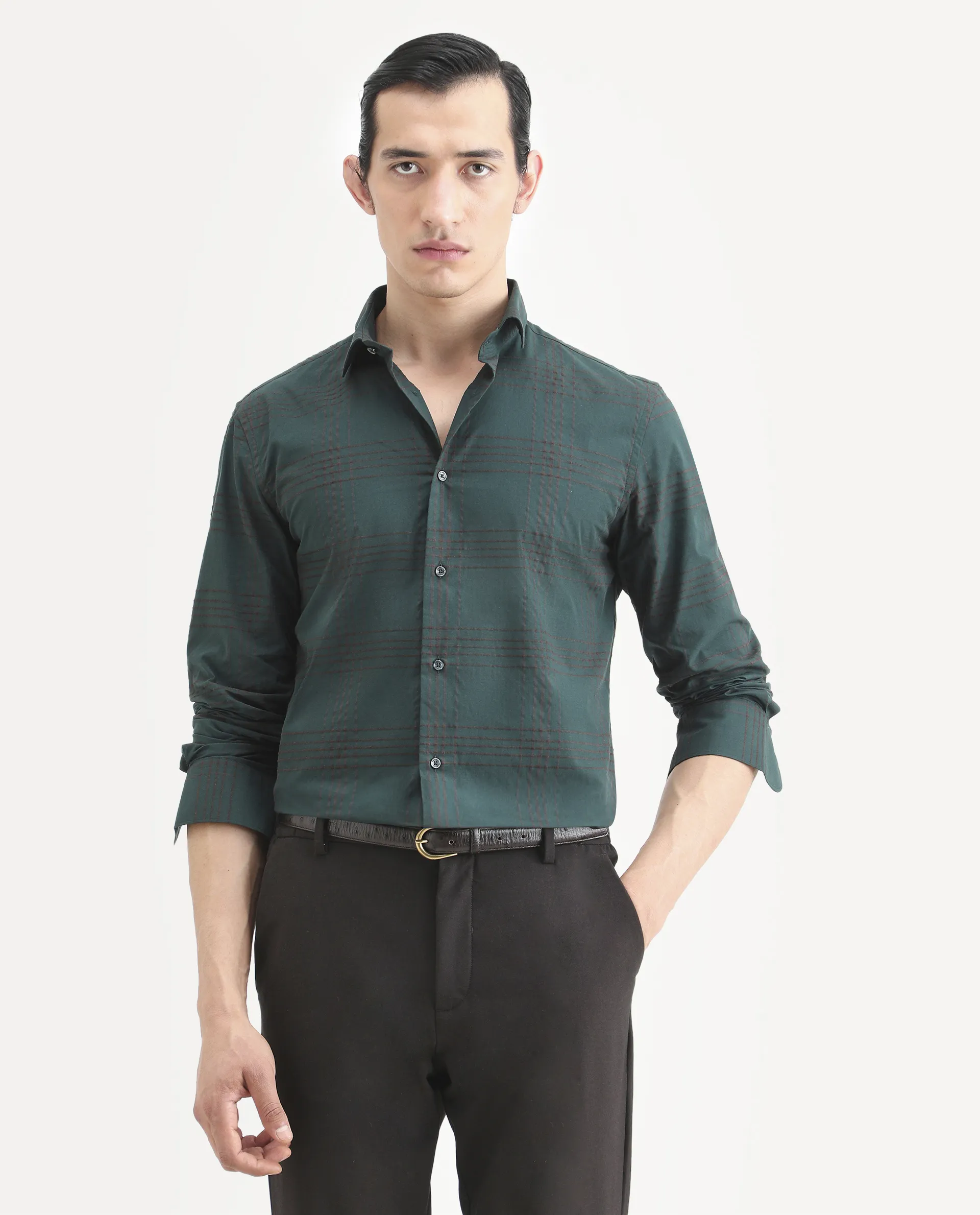 Rare Rabbit Men's Vola-25 Dark Green Cotton Fabric Full Sleeve Regular Fit Checked Shirt - Image 4