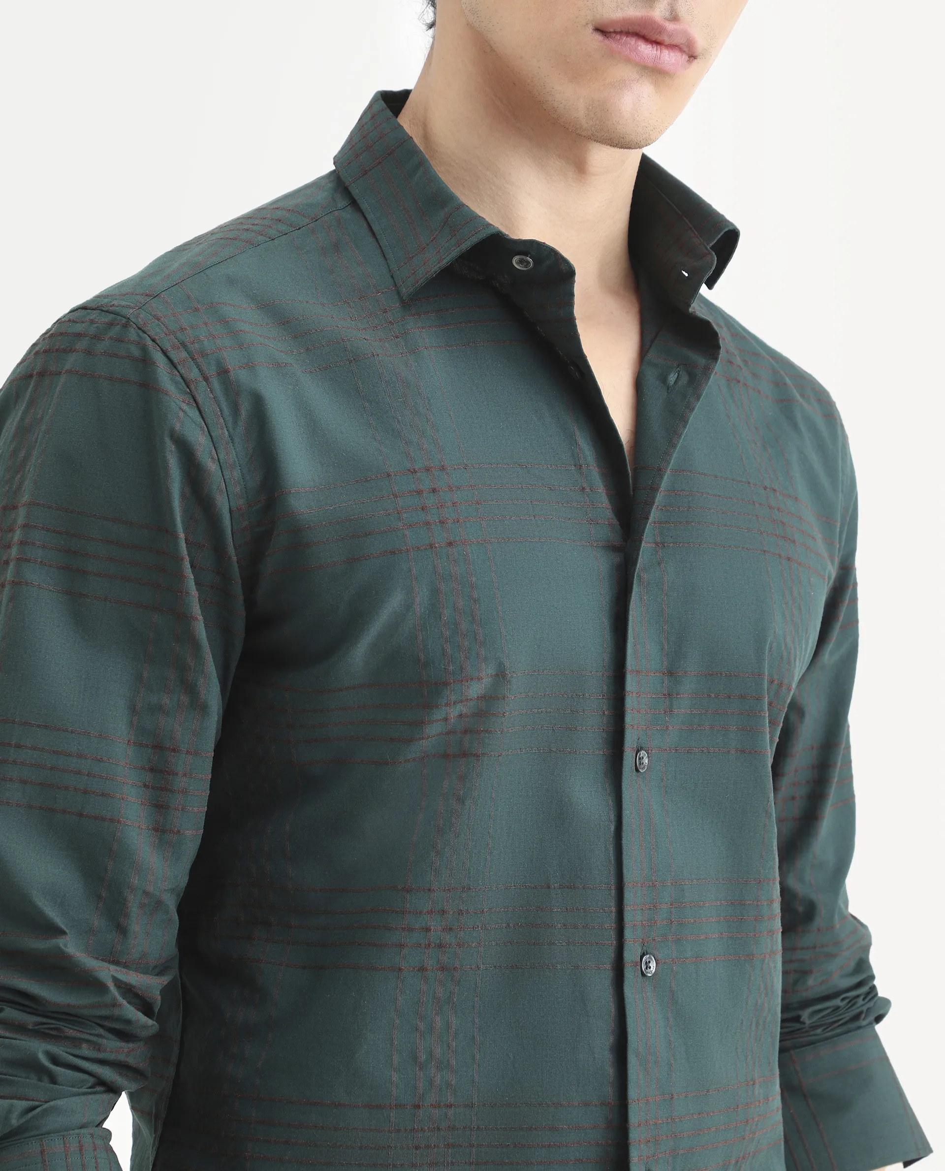 Rare Rabbit Men's Vola-25 Dark Green Cotton Fabric Full Sleeve Regular Fit Checked Shirt - Image 5