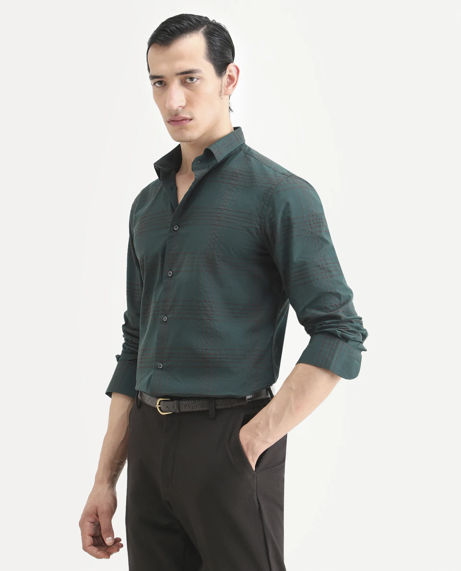 Rare Rabbit Men's Vola-25 Dark Green Cotton Fabric Full Sleeve Regular Fit Checked Shirt - Image 6