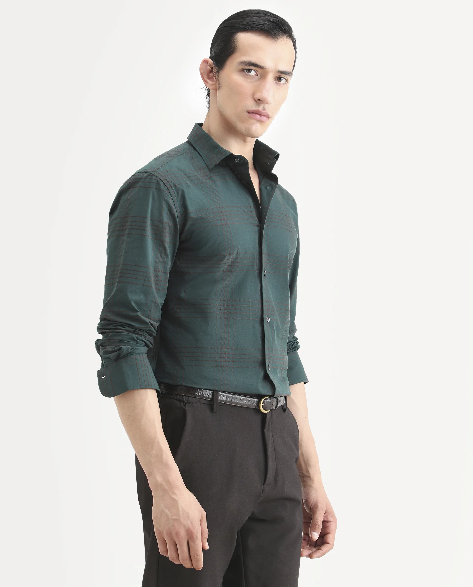 Rare Rabbit Men's Vola-25 Dark Green Cotton Fabric Full Sleeve Regular Fit Checked Shirt - Image 7