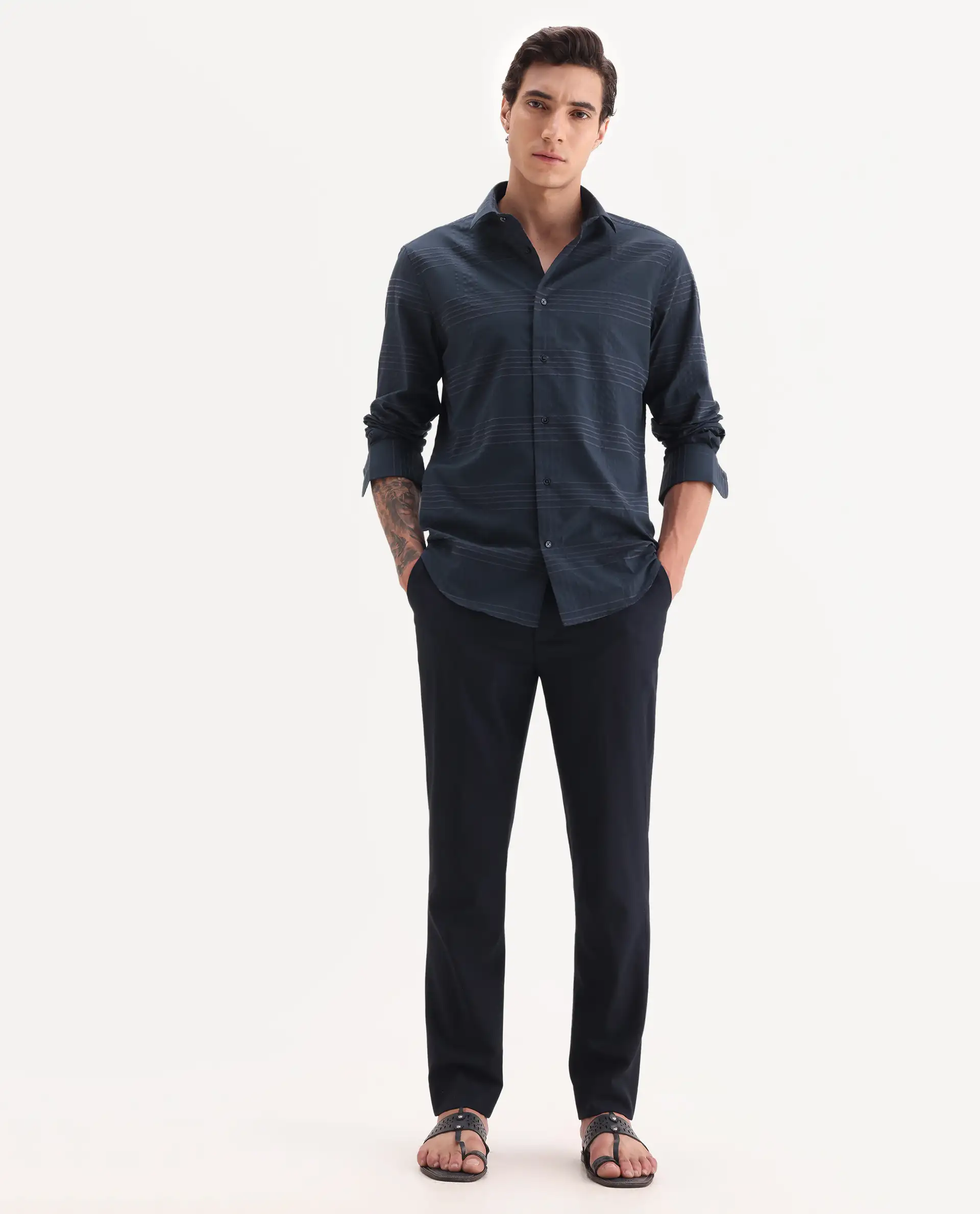 Rare Rabbit Men's Vola-25 Dark Navy Cotton Fabric Full Sleeve Regular Fit Checked Shirt - Image 2