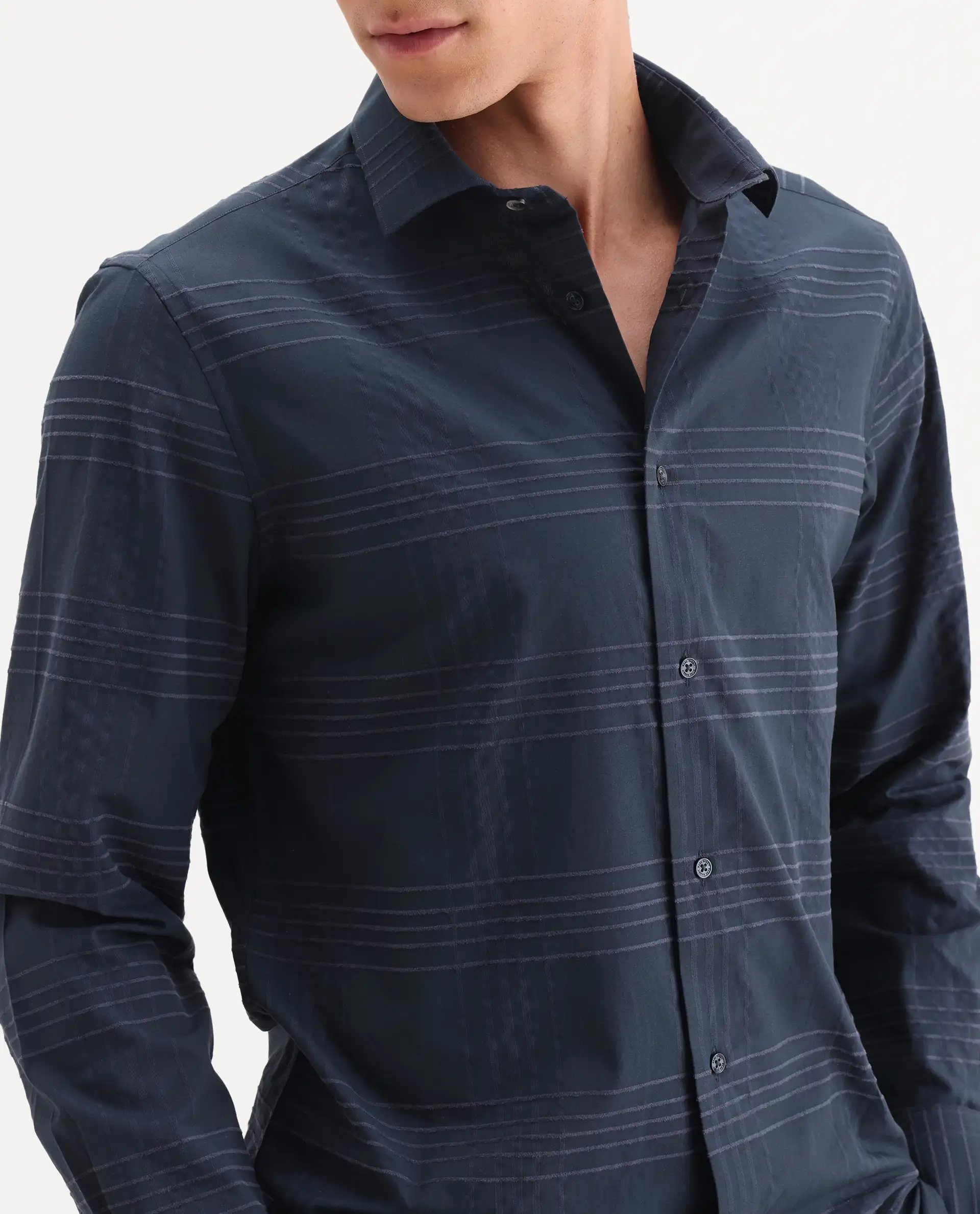 Rare Rabbit Men's Vola-25 Dark Navy Cotton Fabric Full Sleeve Regular Fit Checked Shirt - Image 3