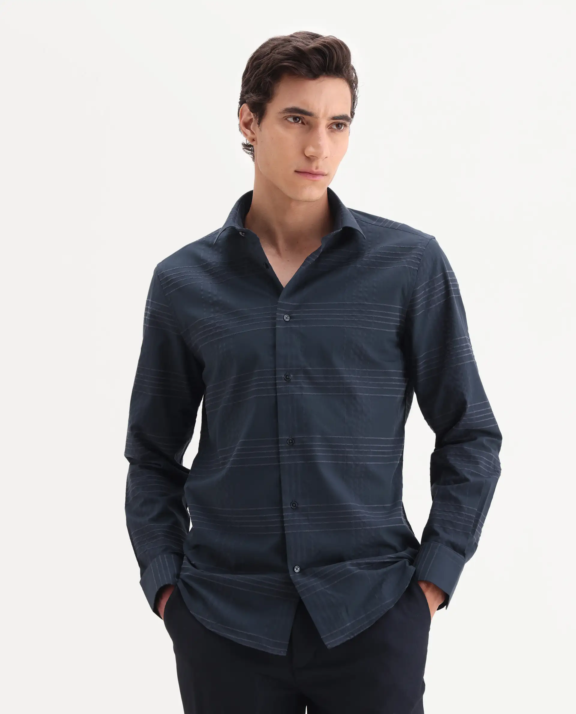 Rare Rabbit Men's Vola-25 Dark Navy Cotton Fabric Full Sleeve Regular Fit Checked Shirt - Image 4