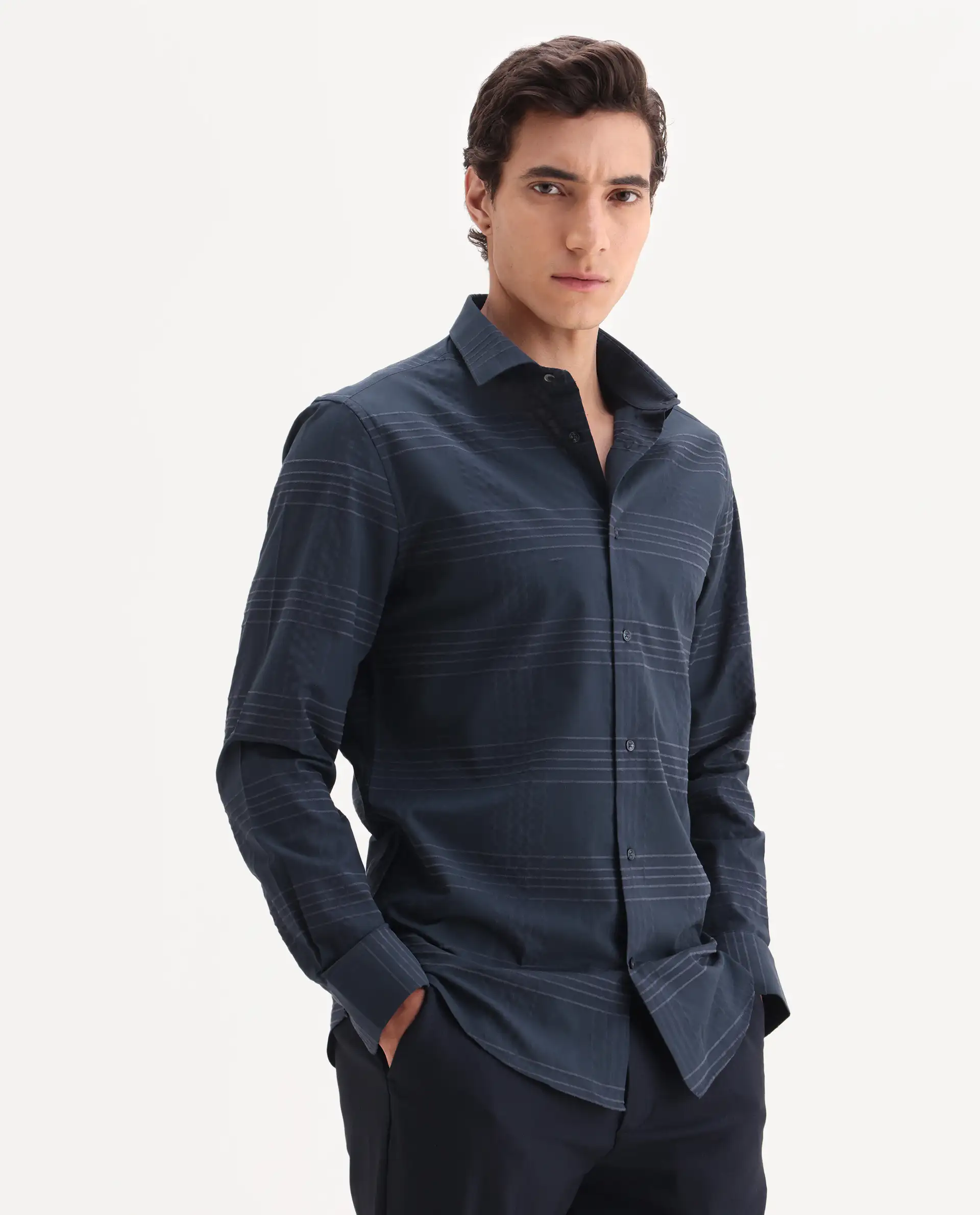 Rare Rabbit Men's Vola-25 Dark Navy Cotton Fabric Full Sleeve Regular Fit Checked Shirt - Image 5
