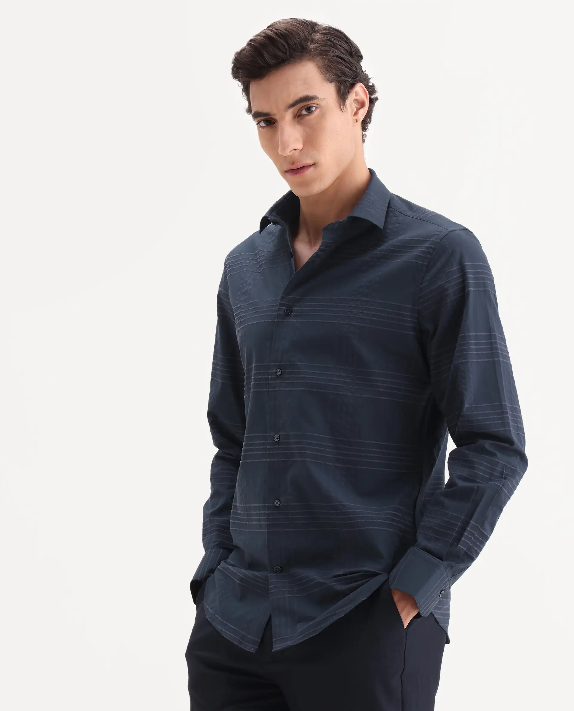 Rare Rabbit Men's Vola-25 Dark Navy Cotton Fabric Full Sleeve Regular Fit Checked Shirt - Image 6