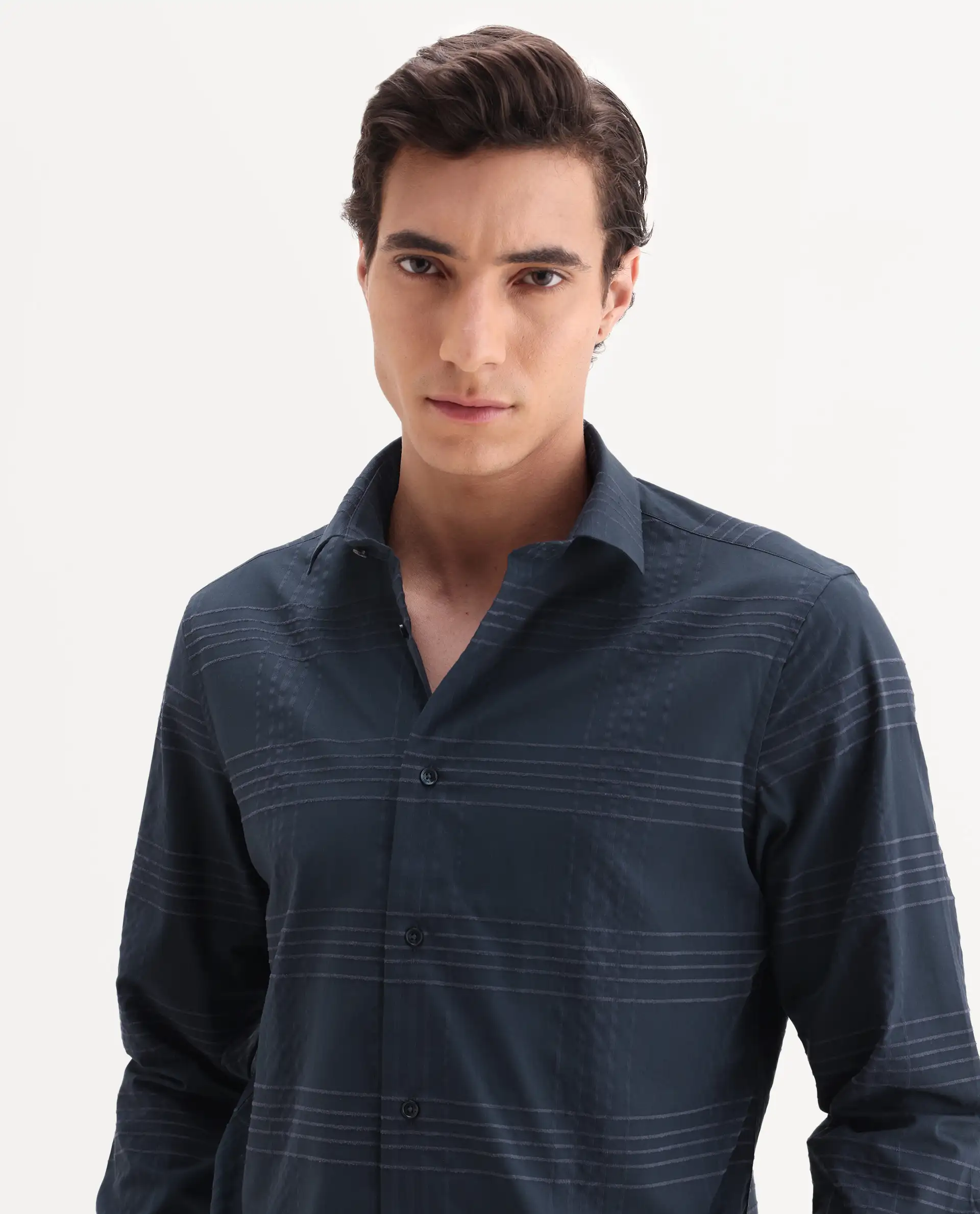 Rare Rabbit Men's Vola-25 Dark Navy Cotton Fabric Full Sleeve Regular Fit Checked Shirt - Image 7