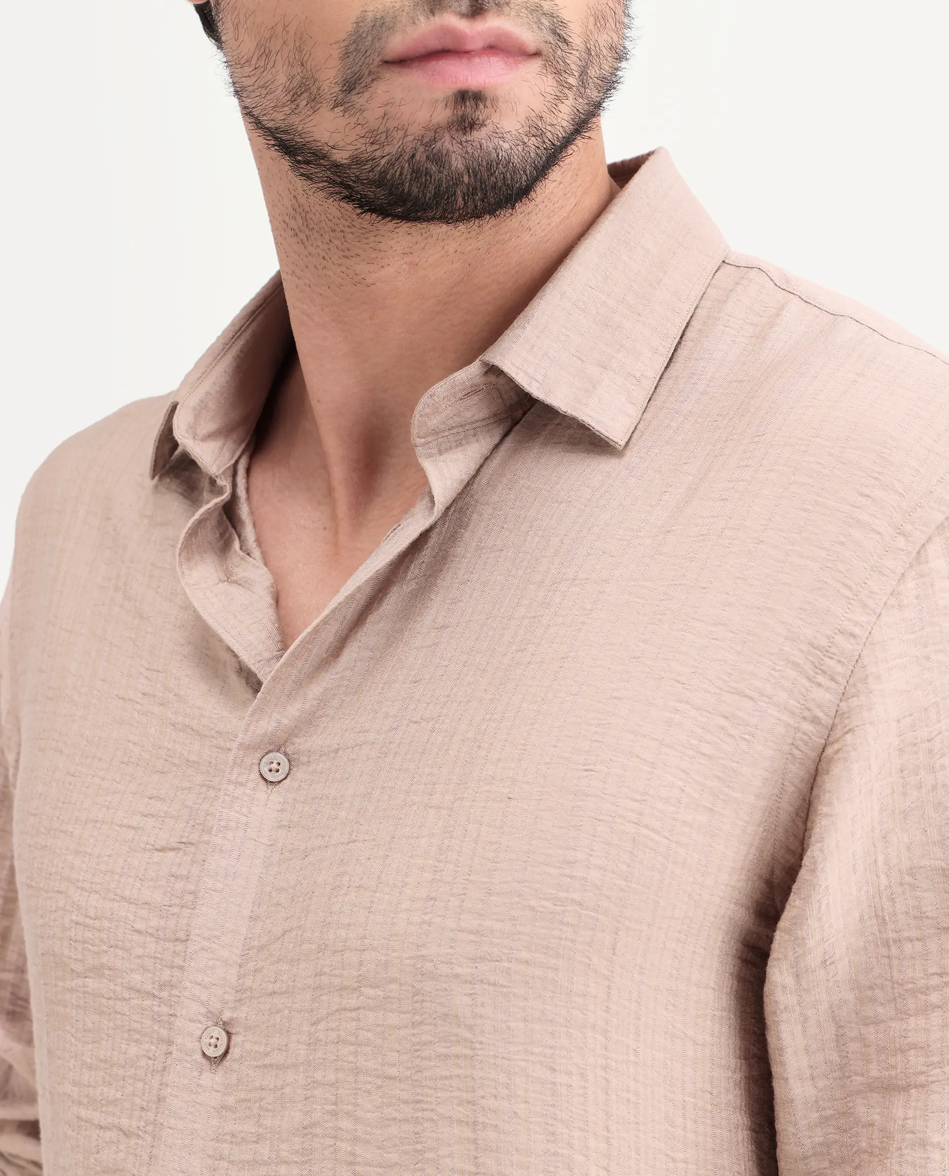 Rare Rabbit Men's Volas Dusky Beige Viscose Blend Fabric Full Sleeve Spread Collar Regular Fit Plain Shirt - Image 3