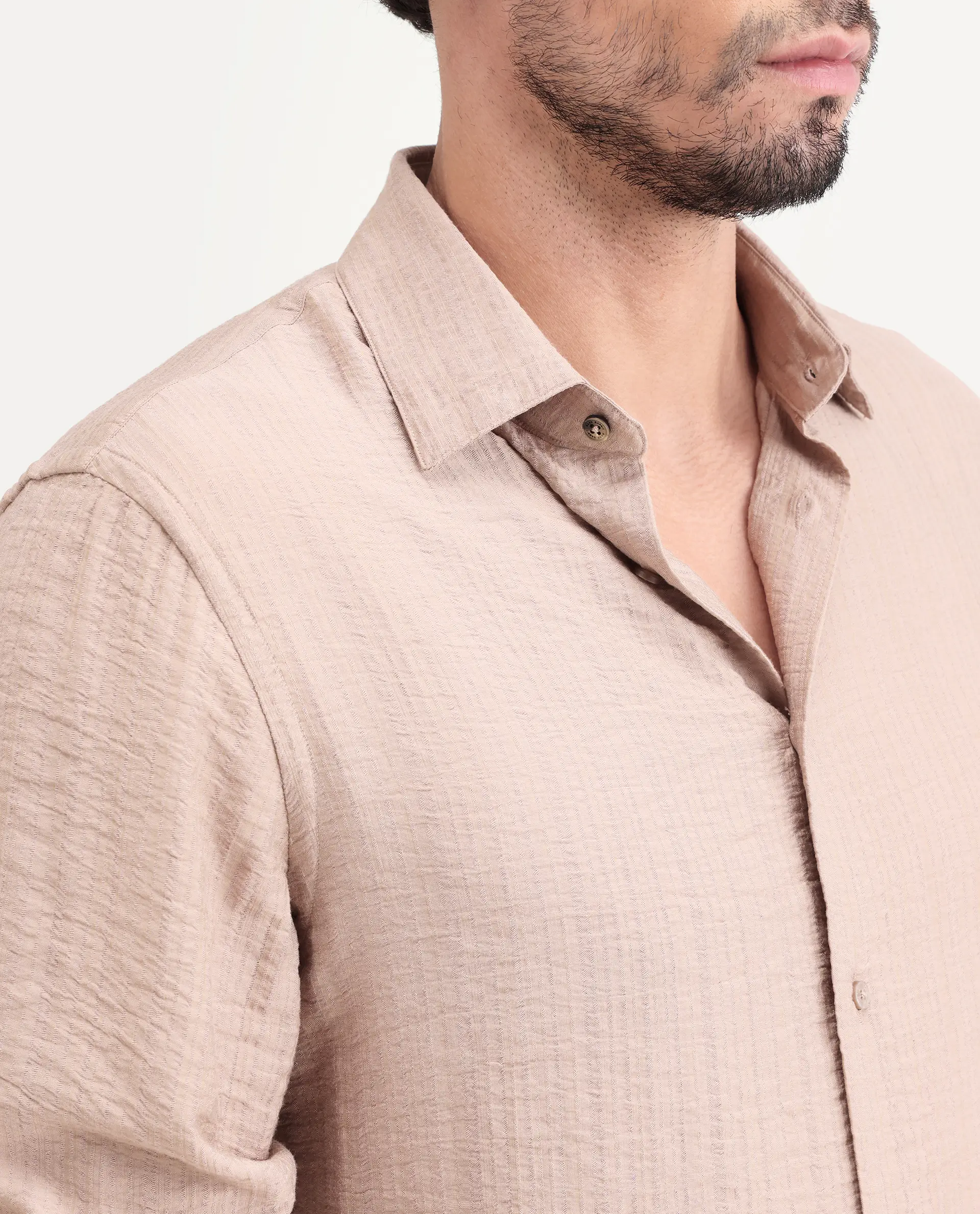 Rare Rabbit Men's Volas Dusky Beige Viscose Blend Fabric Full Sleeve Spread Collar Regular Fit Plain Shirt - Image 6