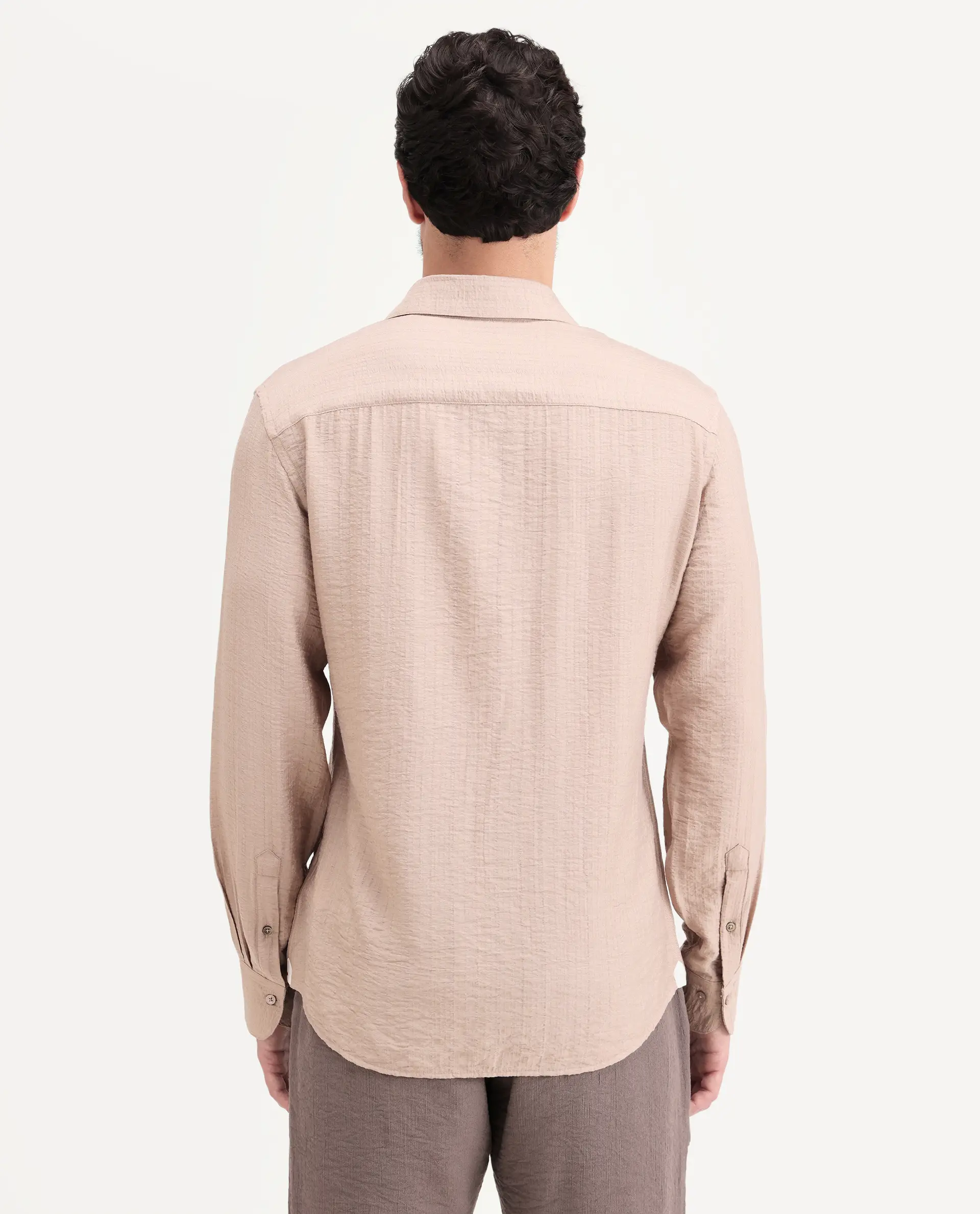 Rare Rabbit Men's Volas Dusky Beige Viscose Blend Fabric Full Sleeve Spread Collar Regular Fit Plain Shirt - Image 9