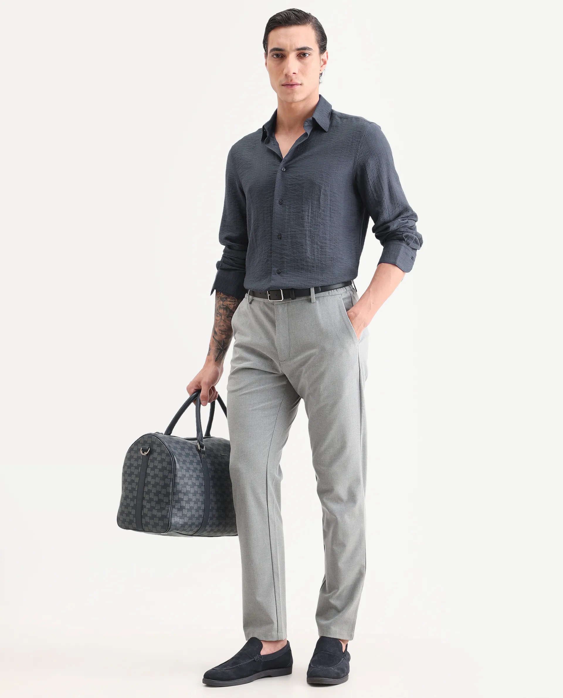 Rare Rabbit Men's Volas Dusky Grey Viscose Blend Fabric Full Sleeve Spread Collar Regular Fit Plain Shirt - Image 2