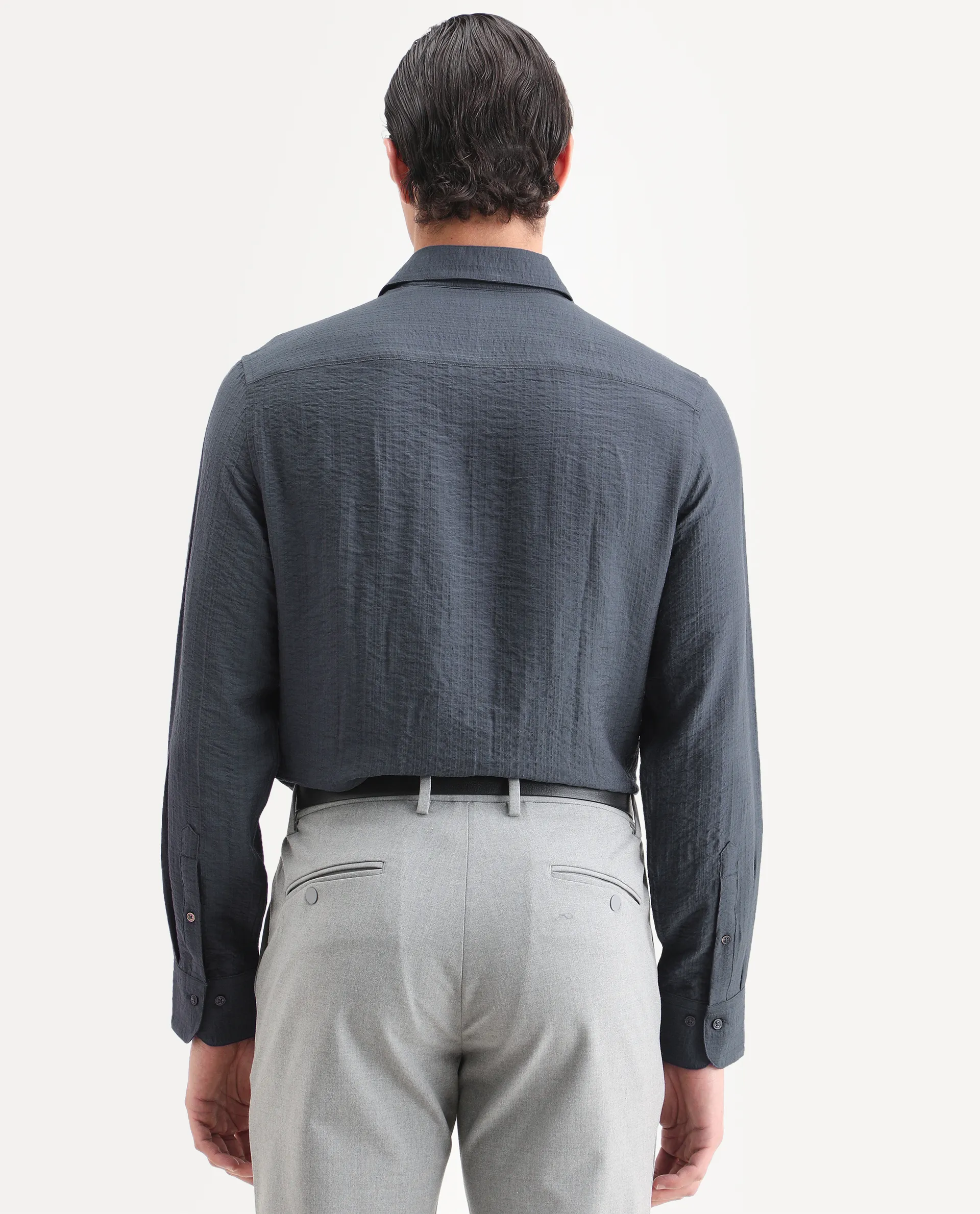 Rare Rabbit Men's Volas Dusky Grey Viscose Blend Fabric Full Sleeve Spread Collar Regular Fit Plain Shirt - Image 7