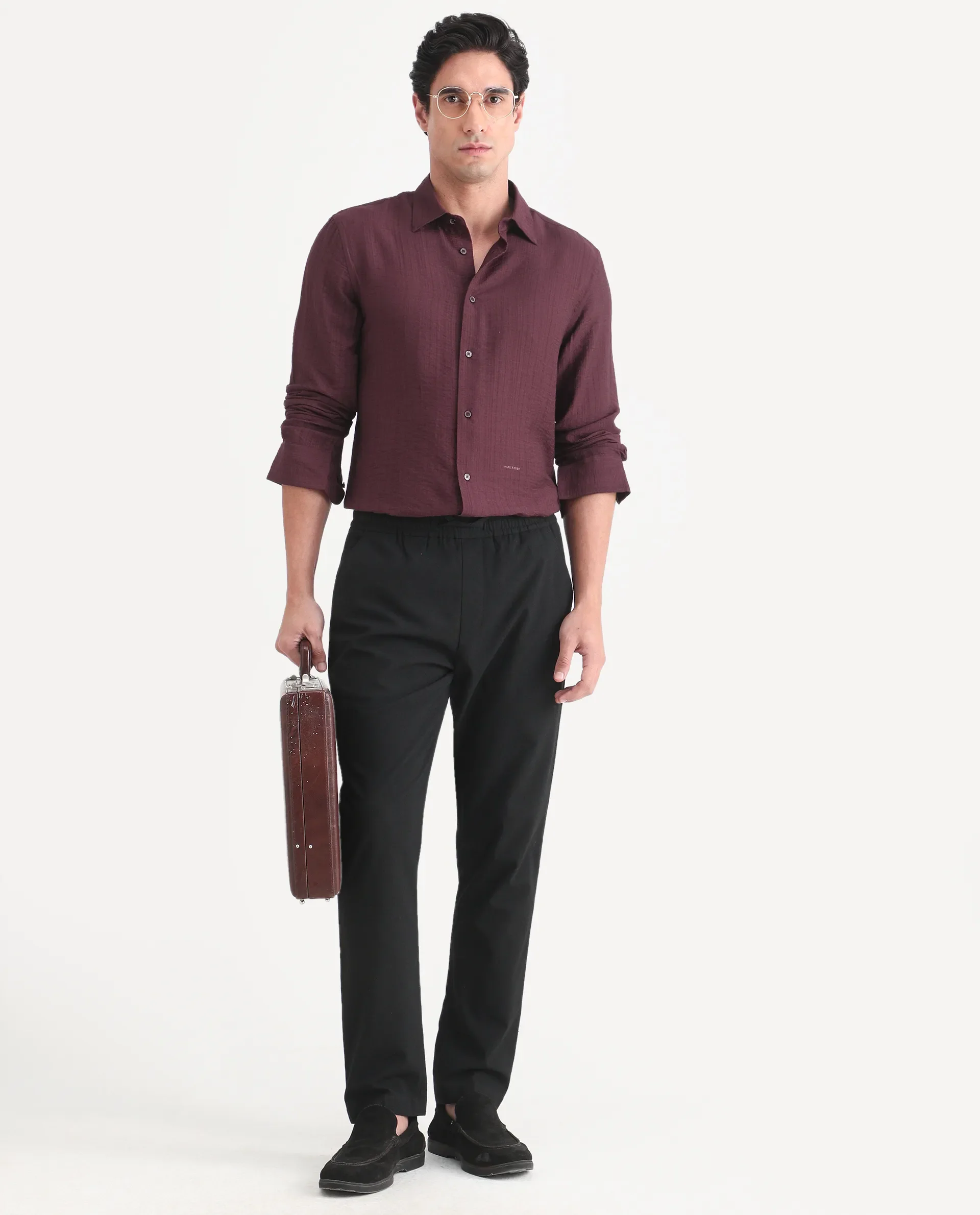 Rare Rabbit Men's Volas Dusky Maroon Viscose Blend Fabric Full Sleeve Spread Collar Regular Fit Plain Shirt - Image 2