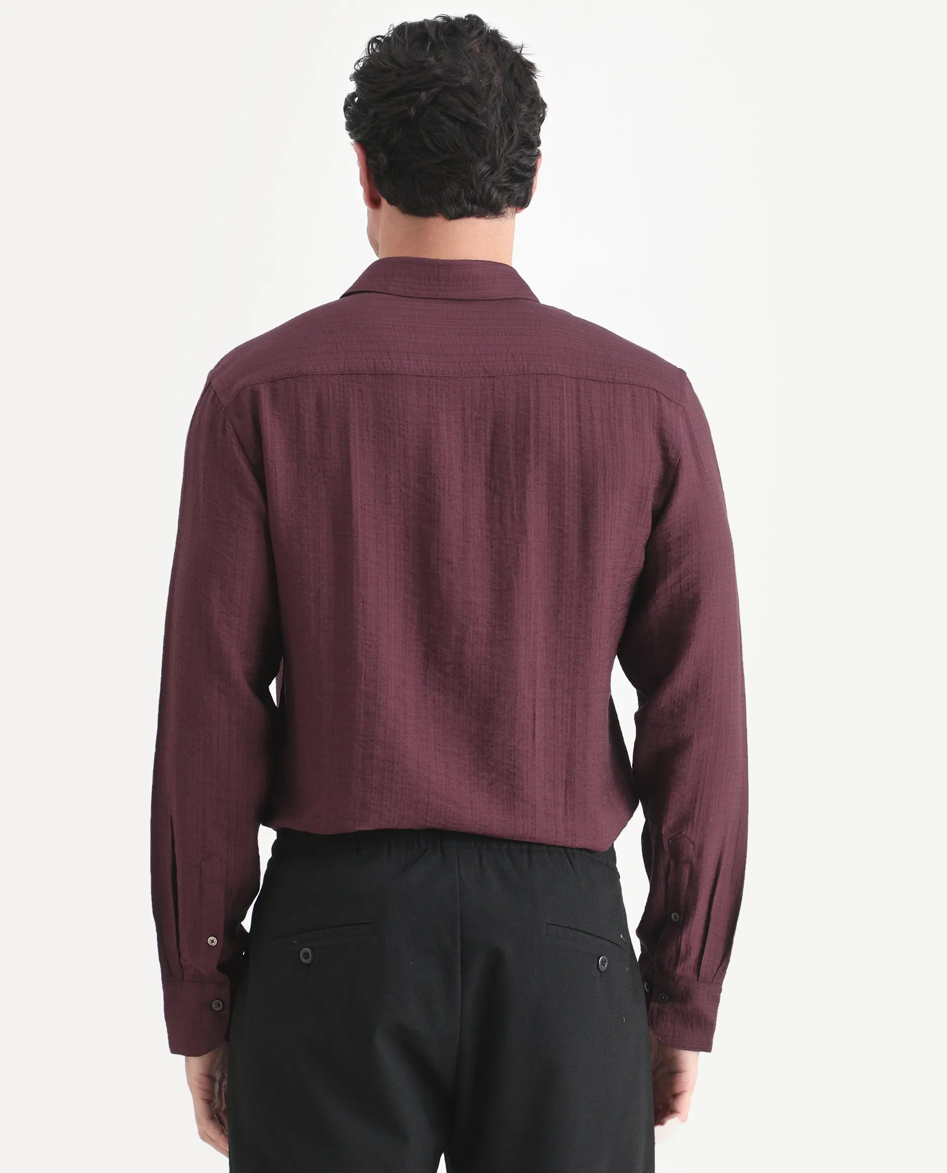 Rare Rabbit Men's Volas Dusky Maroon Viscose Blend Fabric Full Sleeve Spread Collar Regular Fit Plain Shirt - Image 6