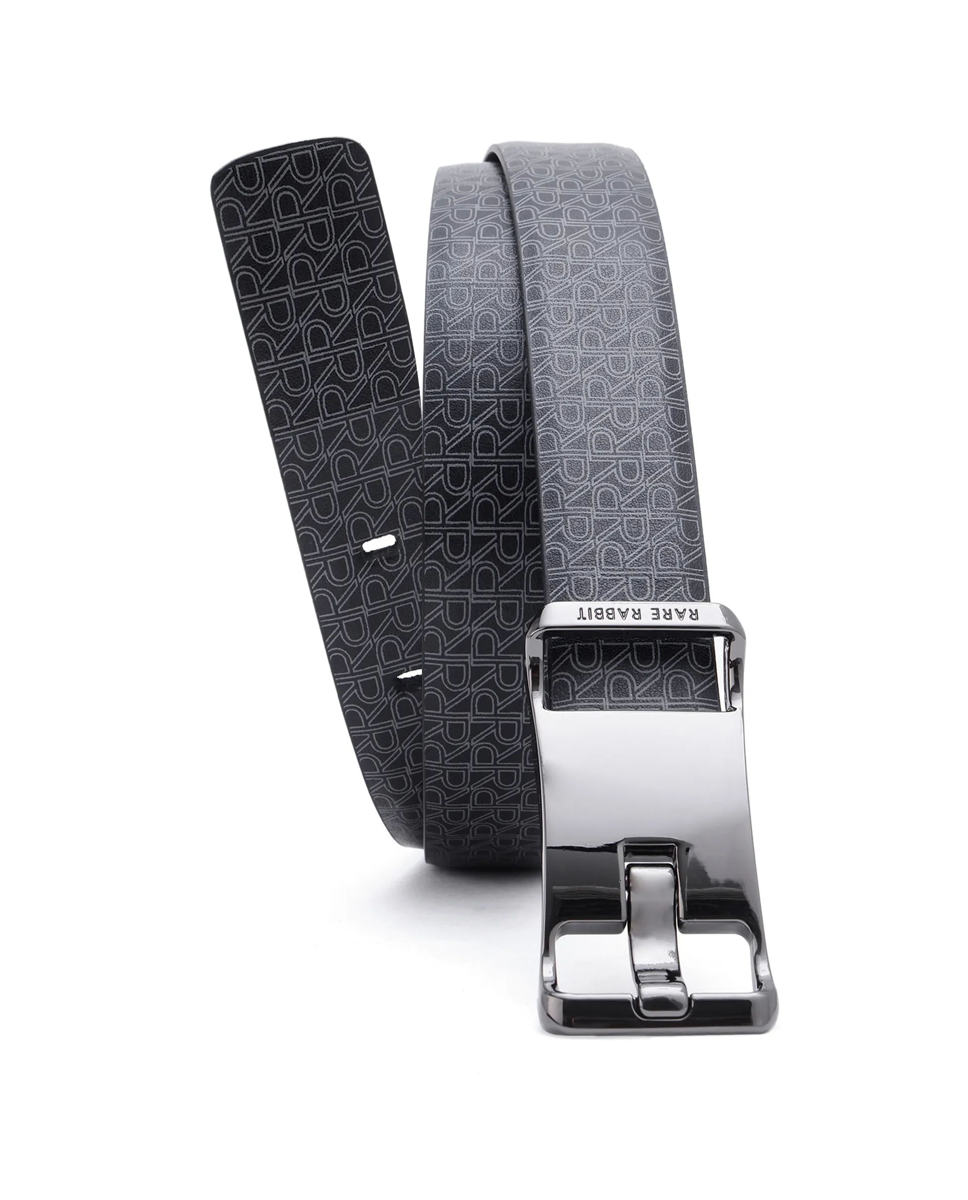 Rare Rabbit Men's Volde Black Reversible Monogram Print Gun Metal Belt - Image 2