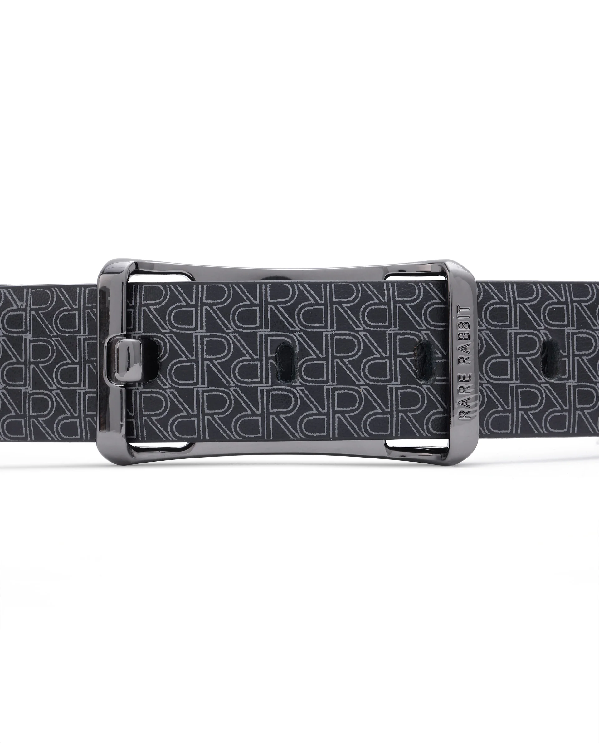 Rare Rabbit Men's Volde Black Reversible Monogram Print Gun Metal Belt - Image 3