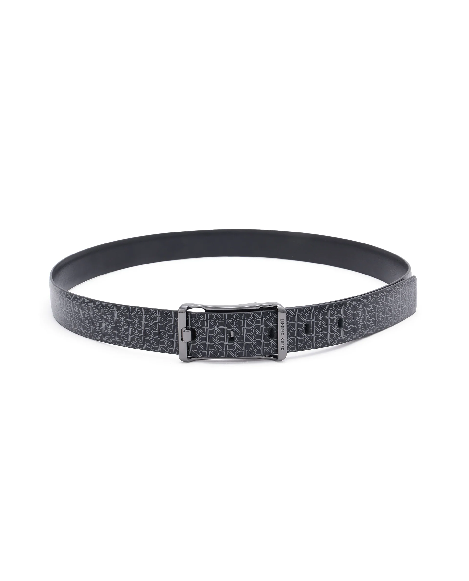 Rare Rabbit Men's Volde Black Reversible Monogram Print Gun Metal Belt - Image 4