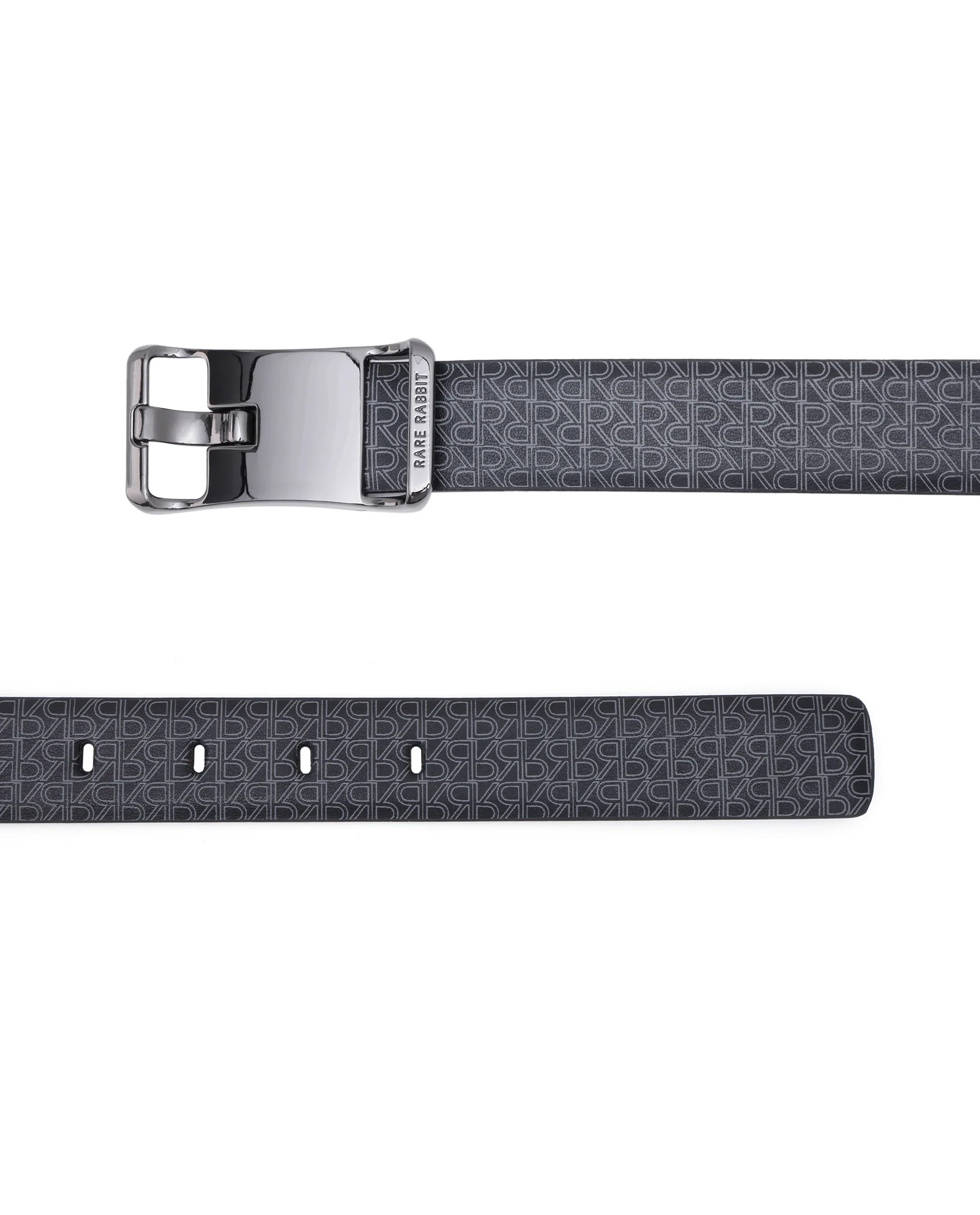 Rare Rabbit Men's Volde Black Reversible Monogram Print Gun Metal Belt - Image 5