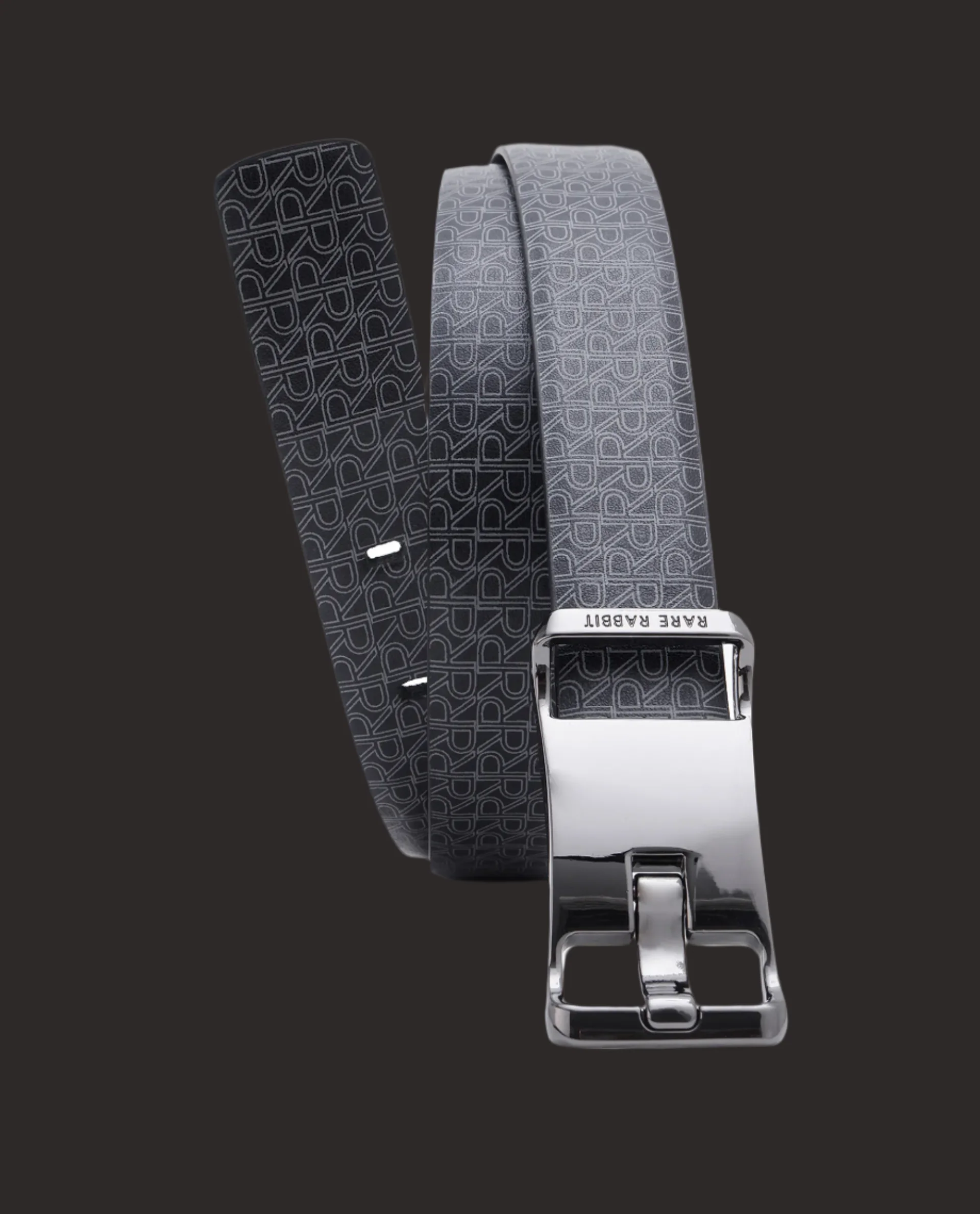 Rare Rabbit Men's Volde Black Reversible Monogram Print Gun Metal Belt - Image 6