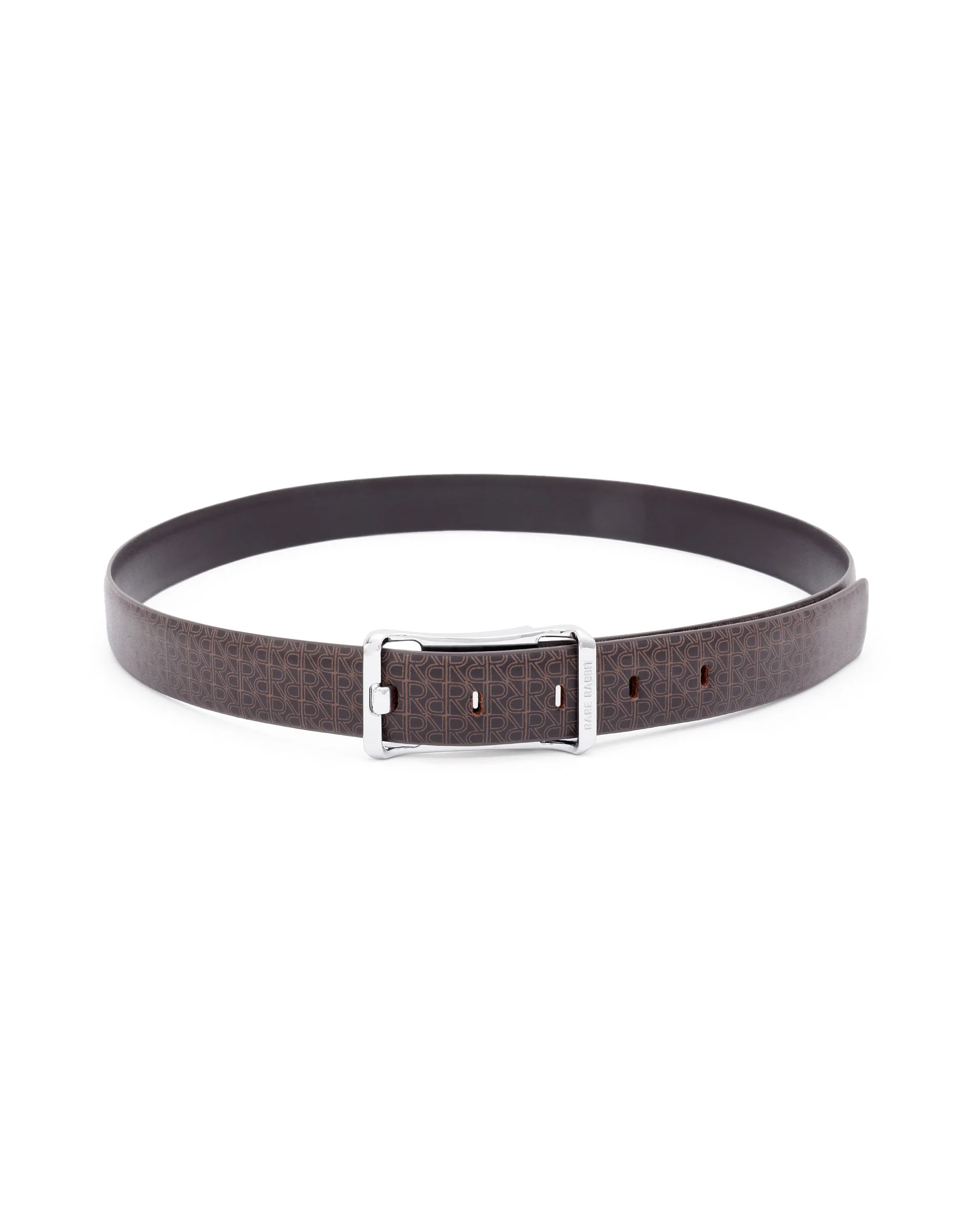 Rare Rabbit Men's Volde Brown Reversible Monogram Print Gun Metal Belt - Image 3