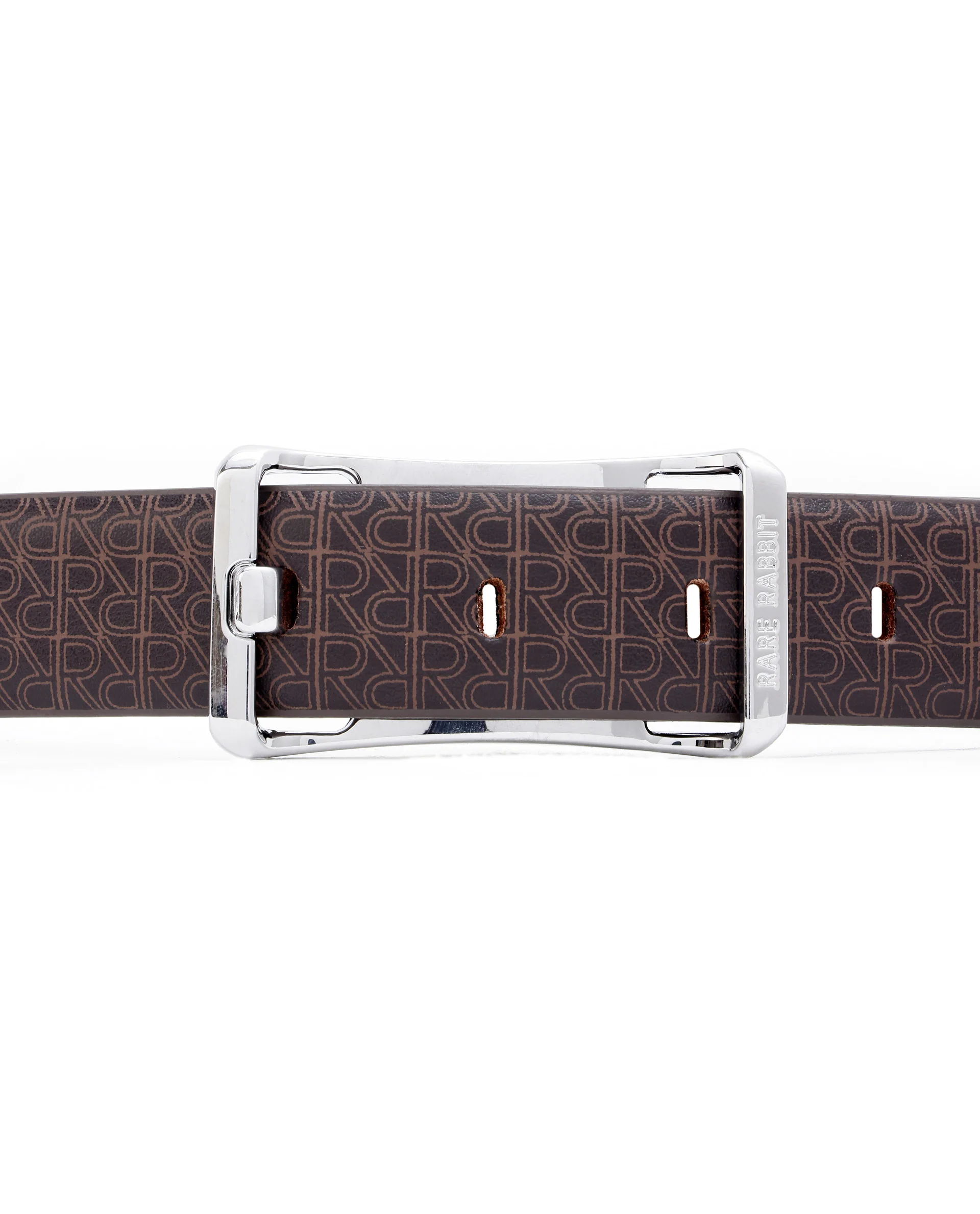Rare Rabbit Men's Volde Brown Reversible Monogram Print Gun Metal Belt - Image 4