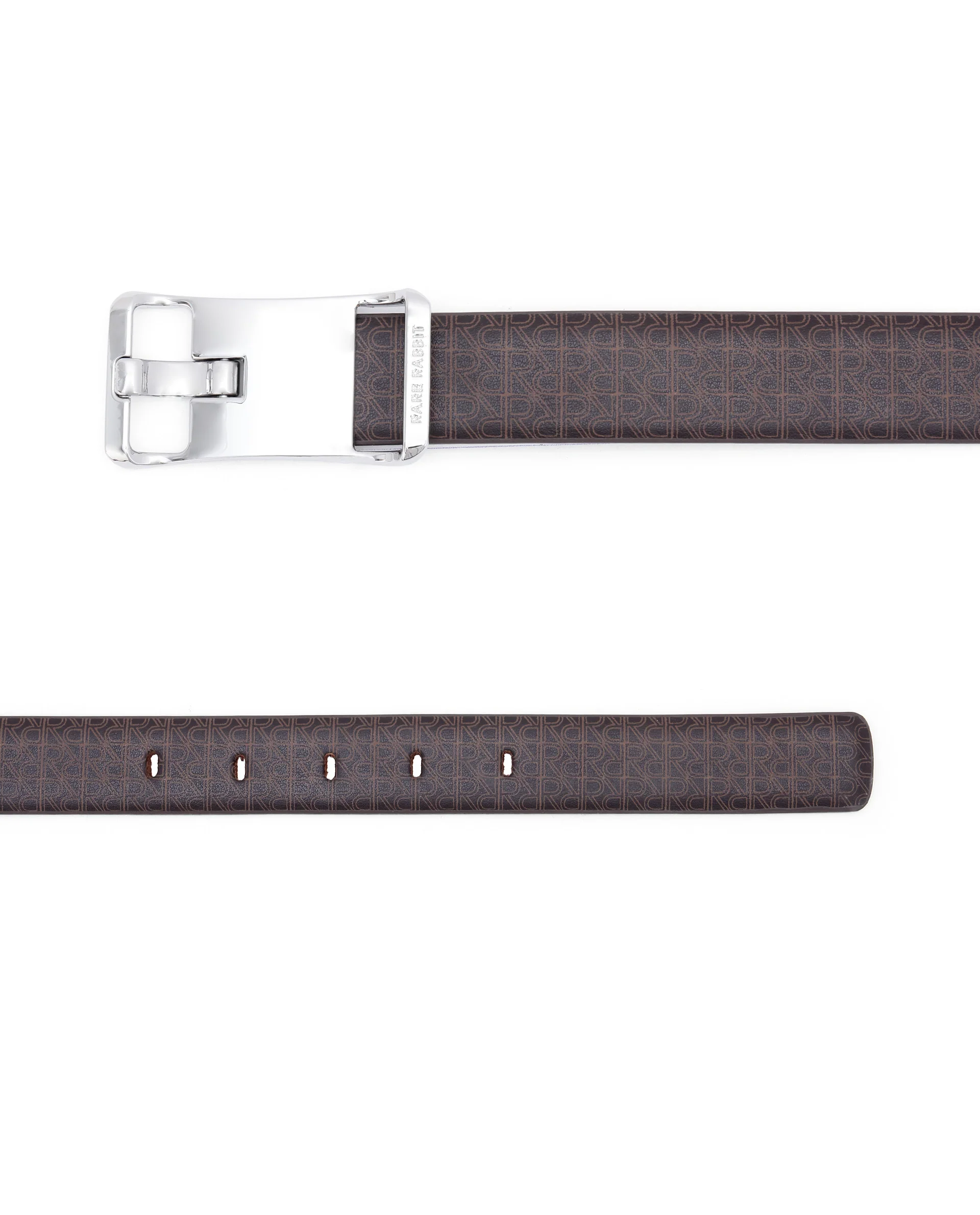 Rare Rabbit Men's Volde Brown Reversible Monogram Print Gun Metal Belt - Image 5
