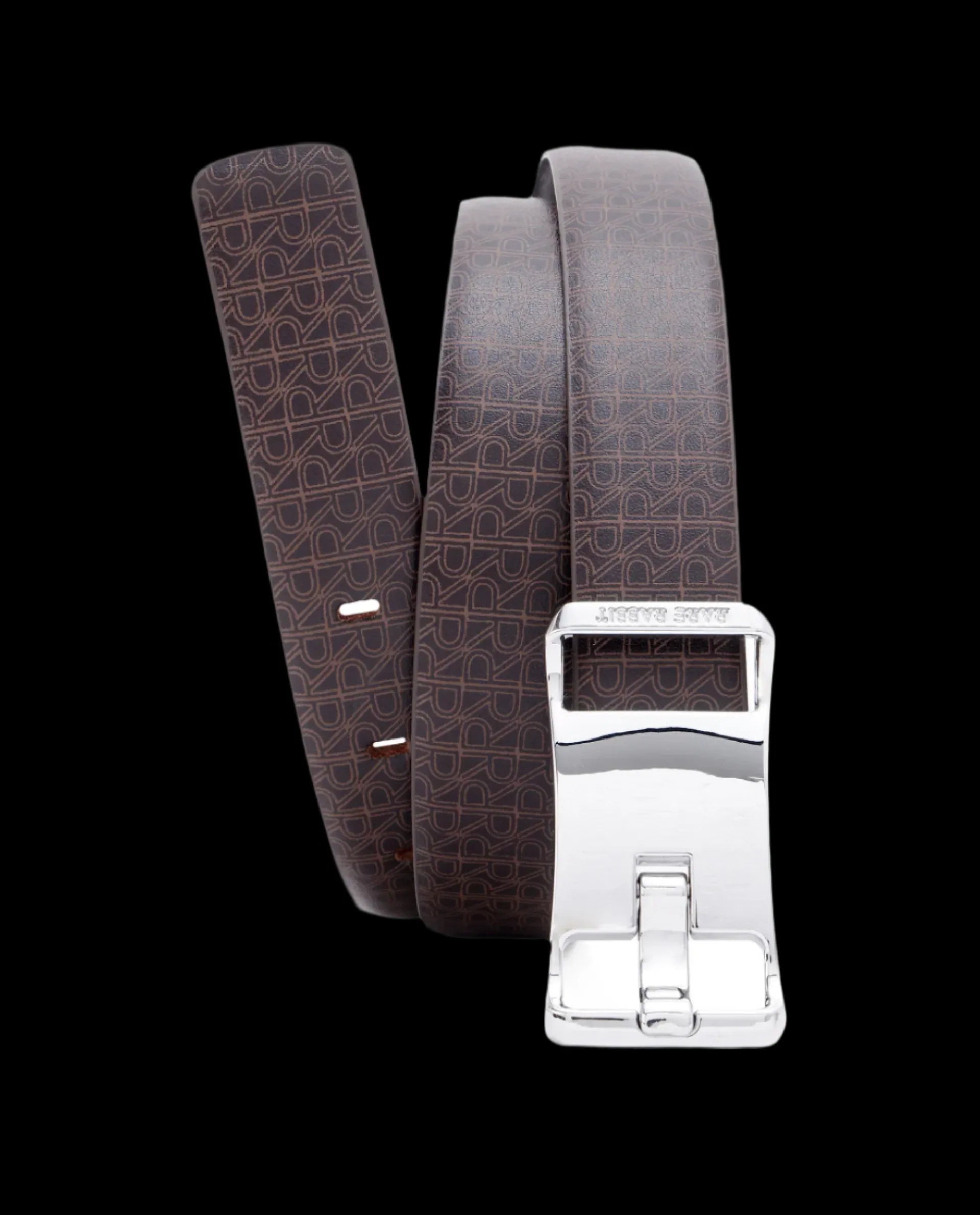 Rare Rabbit Men's Volde Brown Reversible Monogram Print Gun Metal Belt - Image 6