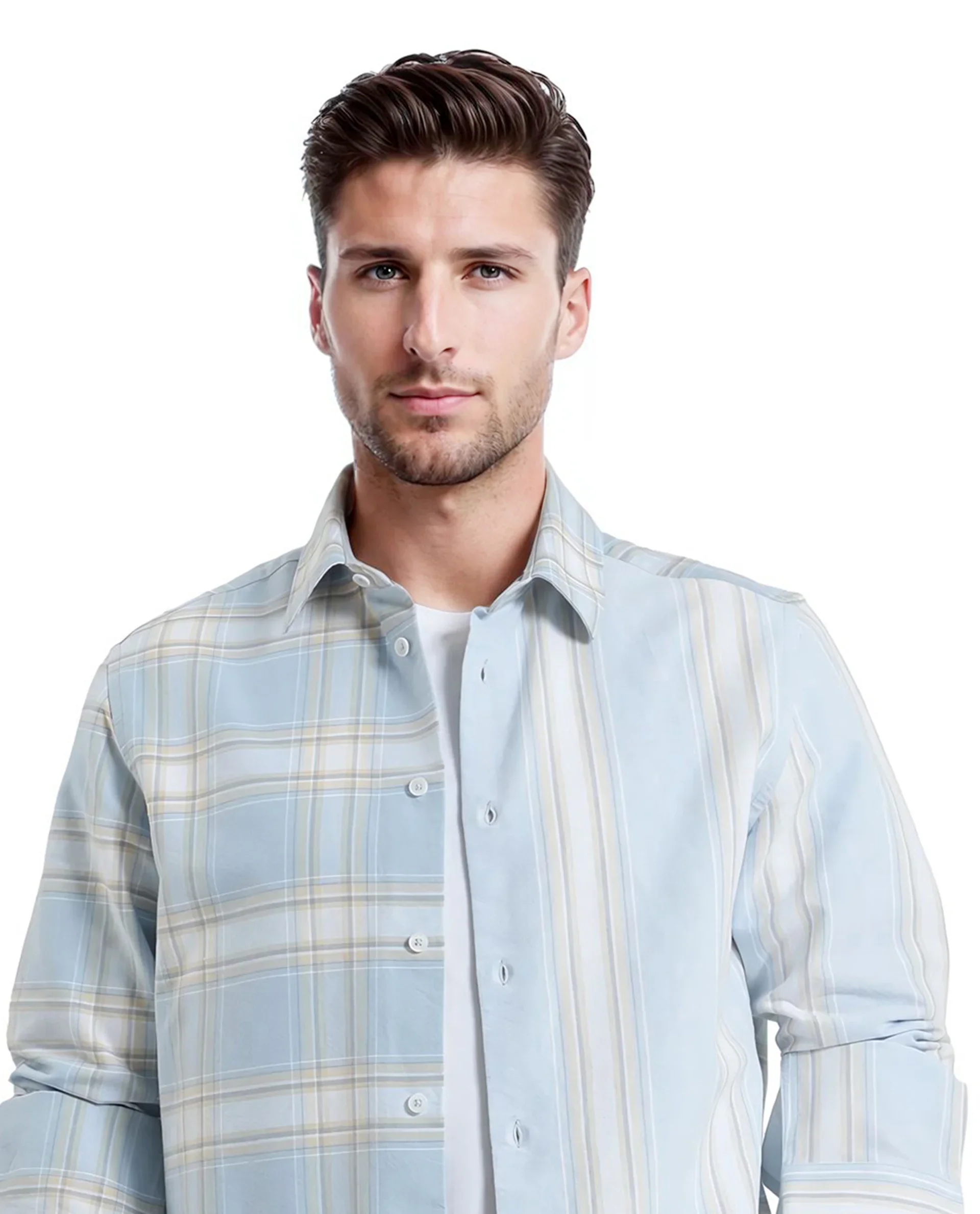 Rare Rabbit Men's Volgos Pastel Blue Cotton Checked Print Regular Fit Full Sleeve Collared Shirt - Image 2