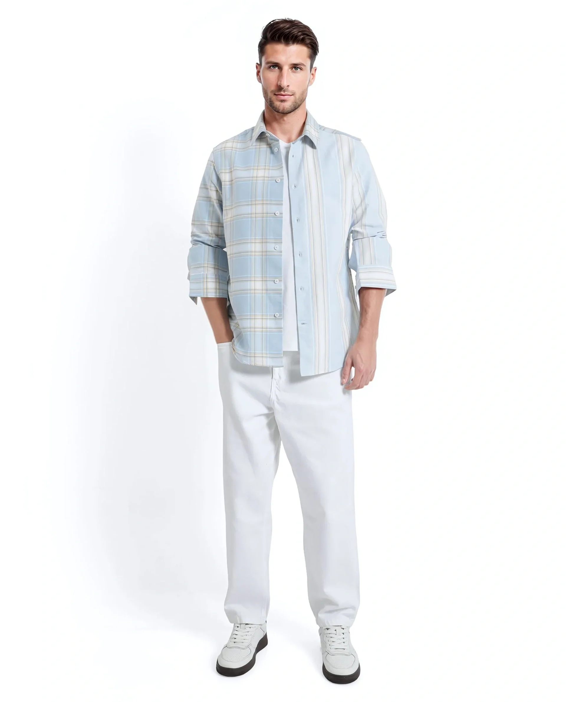 Rare Rabbit Men's Volgos Pastel Blue Cotton Checked Print Regular Fit Full Sleeve Collared Shirt - Image 3