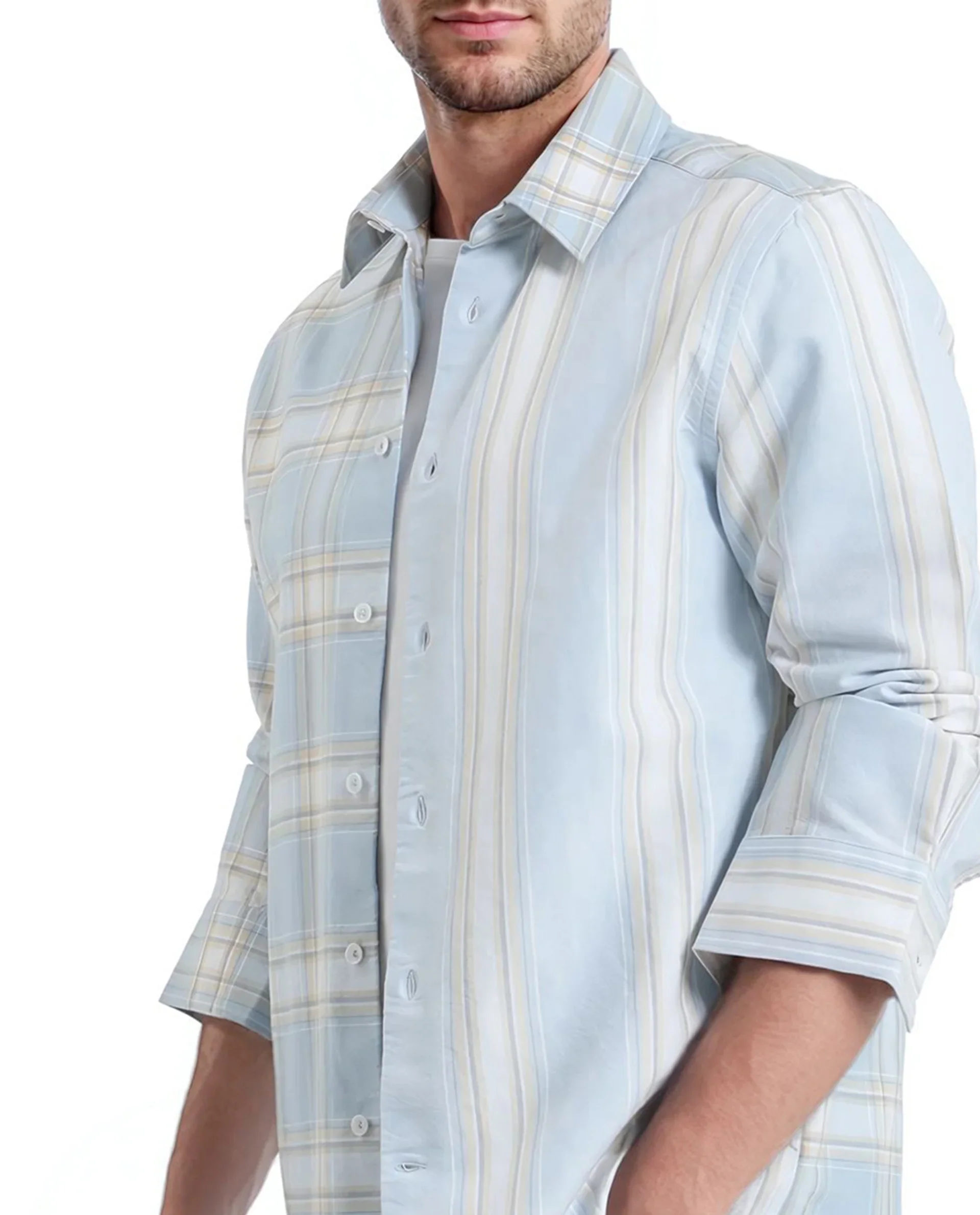 Rare Rabbit Men's Volgos Pastel Blue Cotton Checked Print Regular Fit Full Sleeve Collared Shirt - Image 4