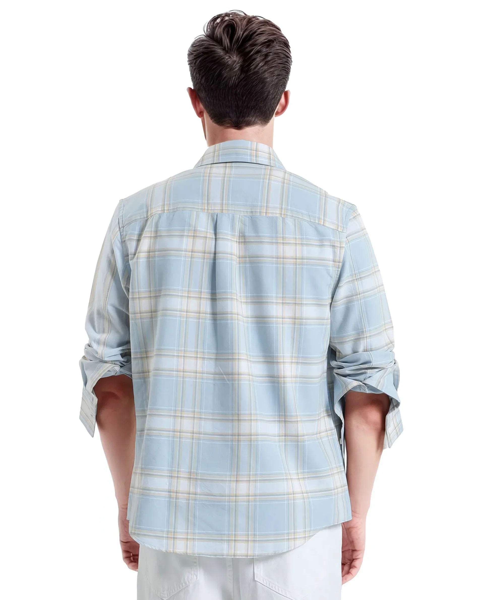 Rare Rabbit Men's Volgos Pastel Blue Cotton Checked Print Regular Fit Full Sleeve Collared Shirt - Image 5