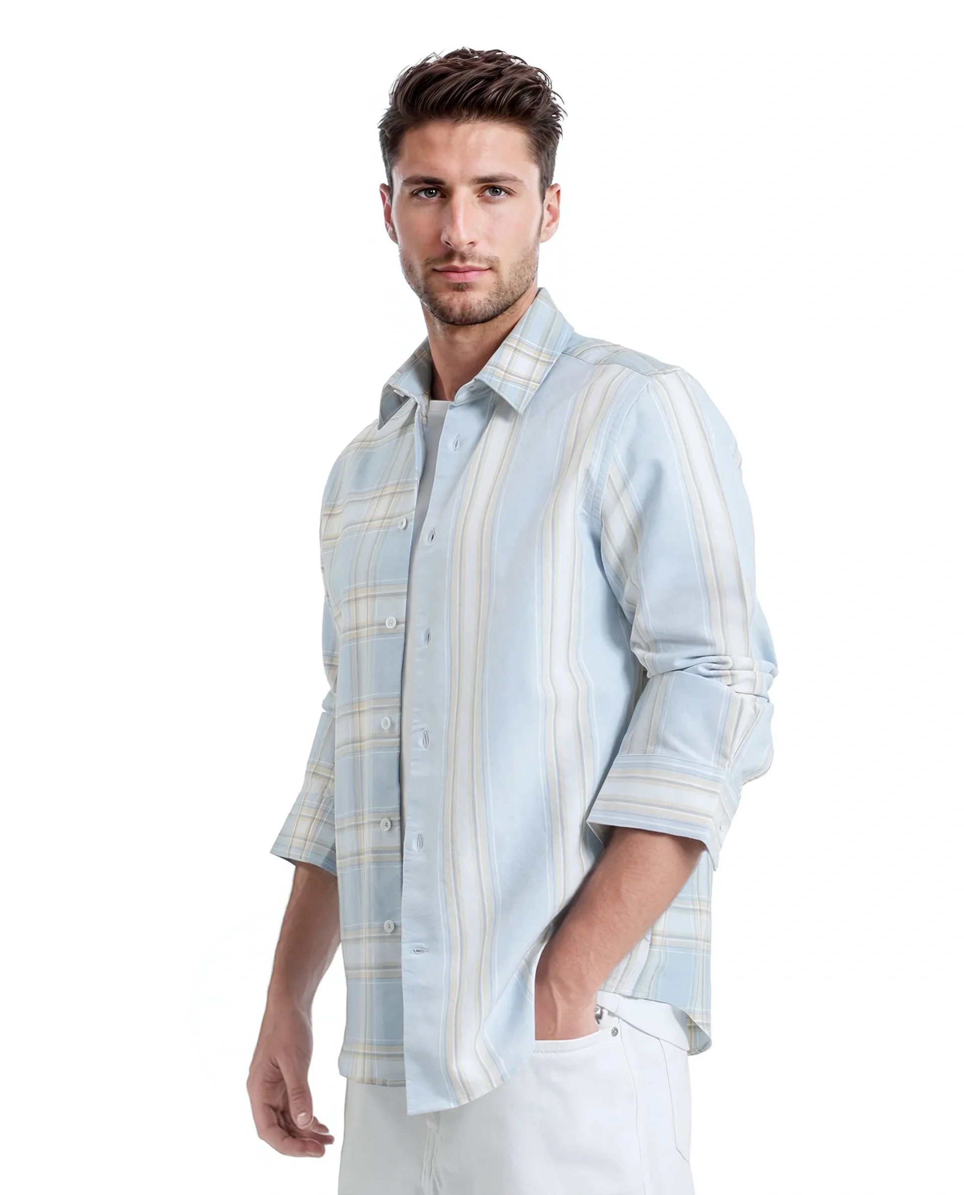 Rare Rabbit Men's Volgos Pastel Blue Cotton Checked Print Regular Fit Full Sleeve Collared Shirt - Image 6