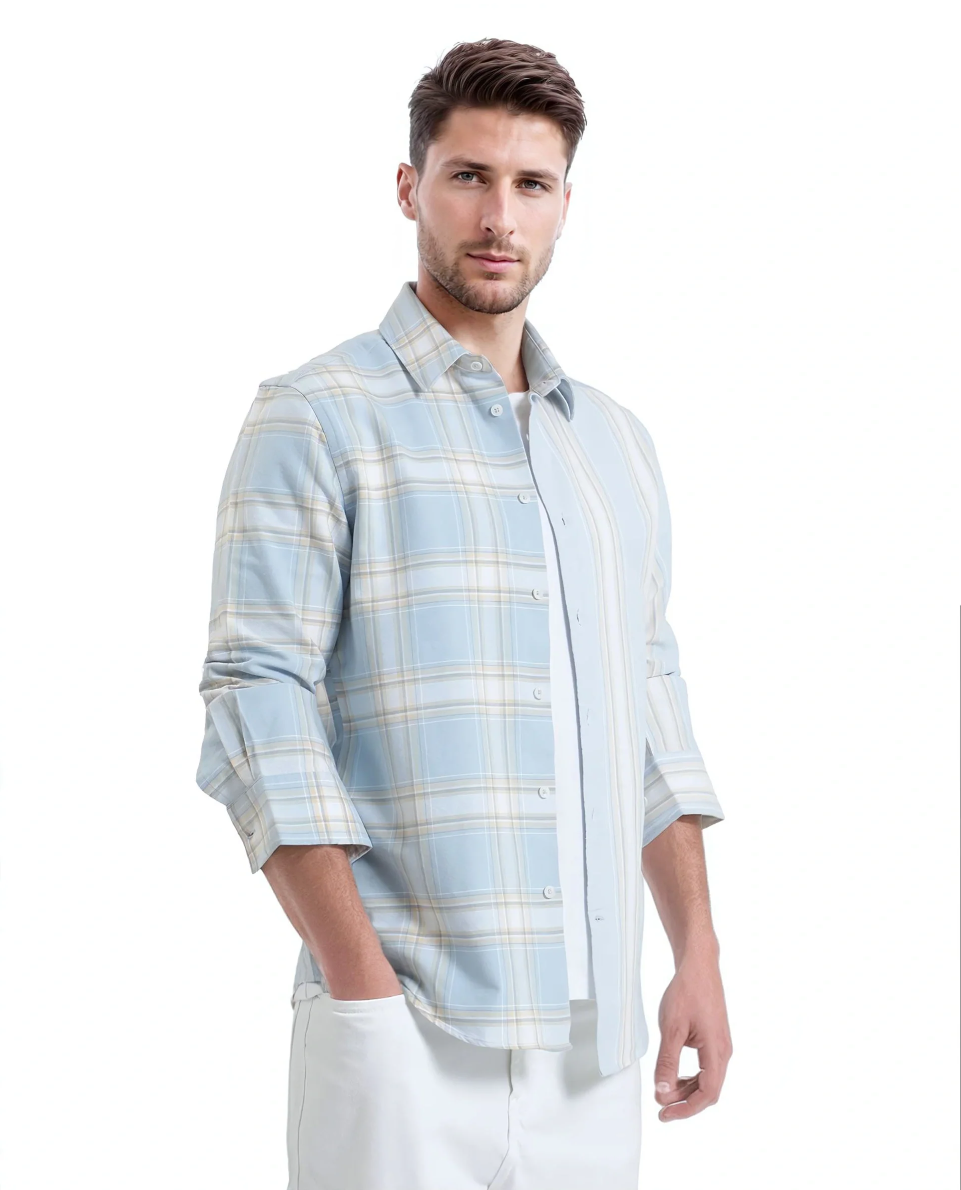 Rare Rabbit Men's Volgos Pastel Blue Cotton Checked Print Regular Fit Full Sleeve Collared Shirt - Image 7