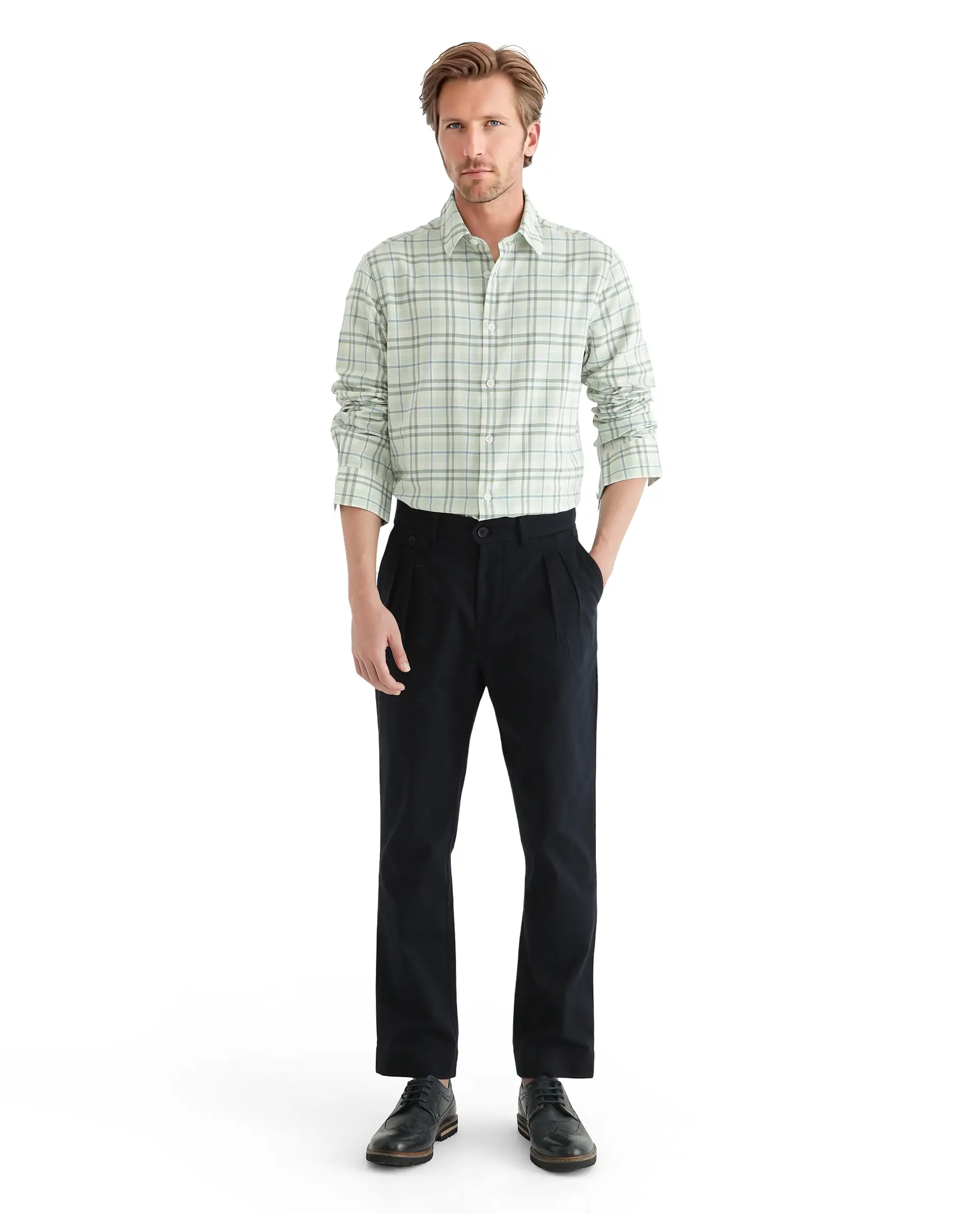 Rare Rabbit Men's Volgos Pastel Green Cotton Checked Print Regular Fit Full Sleeve Collared Shirt - Image 2