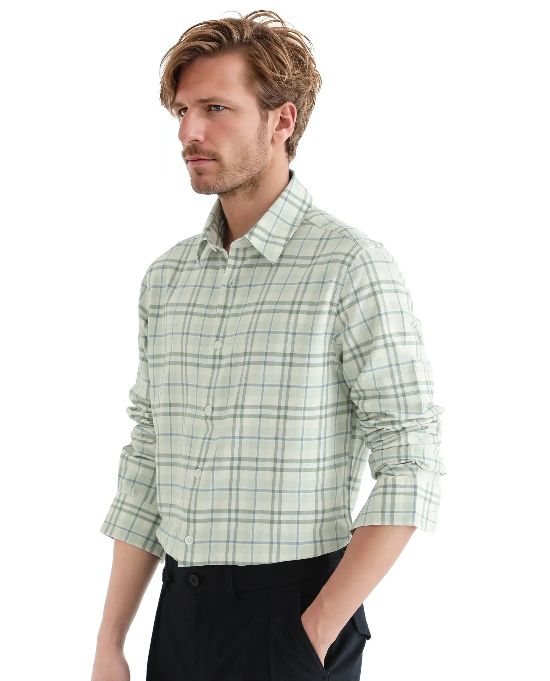 Rare Rabbit Men's Volgos Pastel Green Cotton Checked Print Regular Fit Full Sleeve Collared Shirt - Image 4