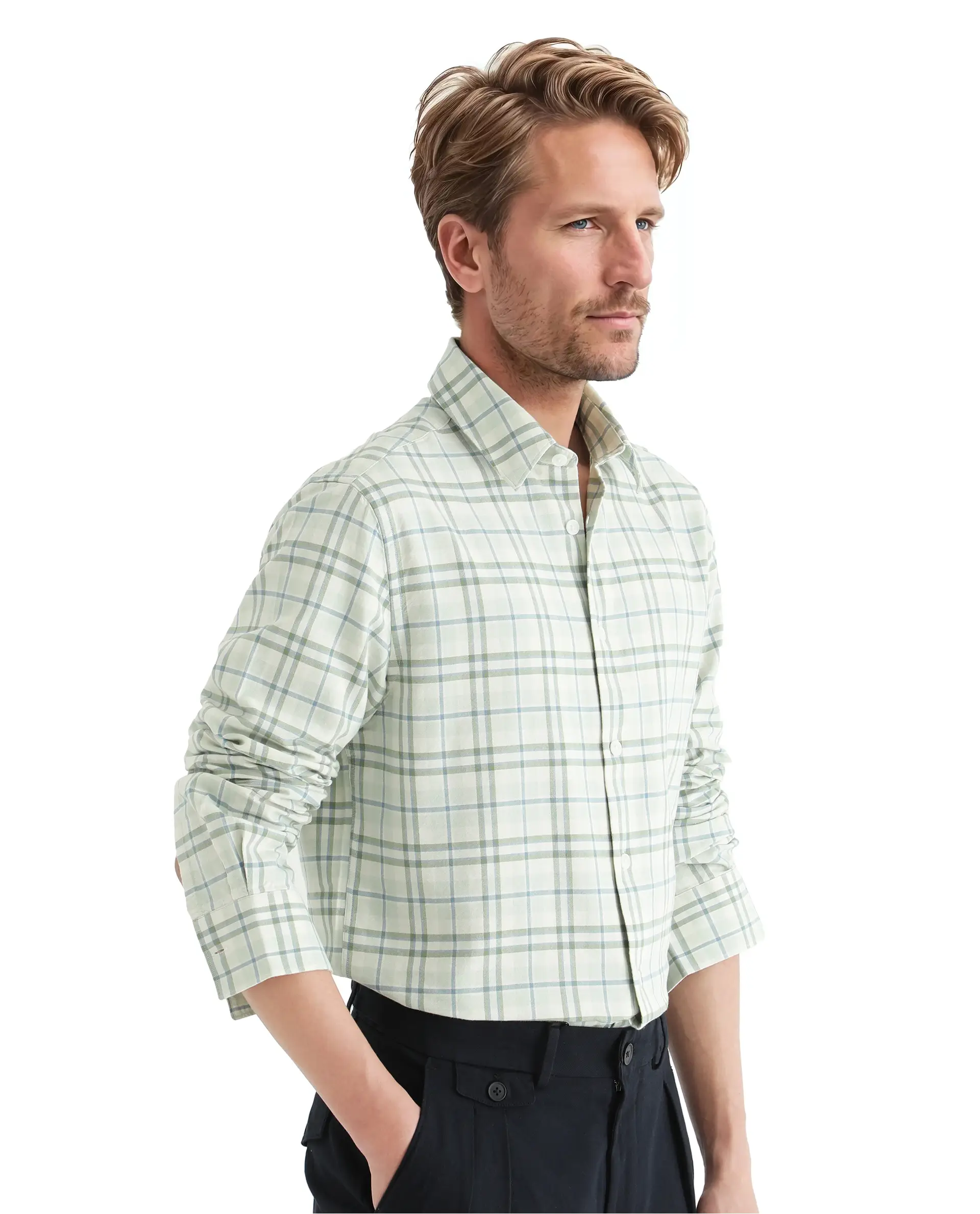 Rare Rabbit Men's Volgos Pastel Green Cotton Checked Print Regular Fit Full Sleeve Collared Shirt - Image 5