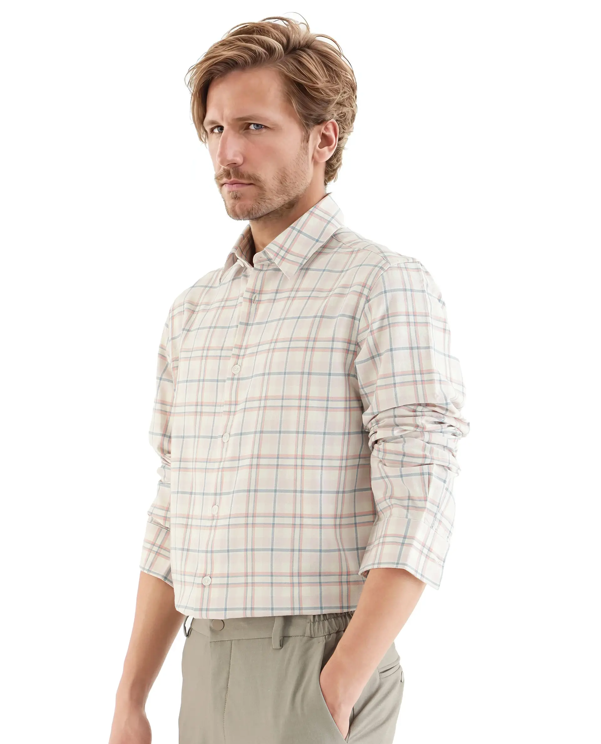 Rare Rabbit Men's Volgos Pastel Pink Cotton Checked Print Regular Fit Full Sleeve Collared Shirt - Image 7