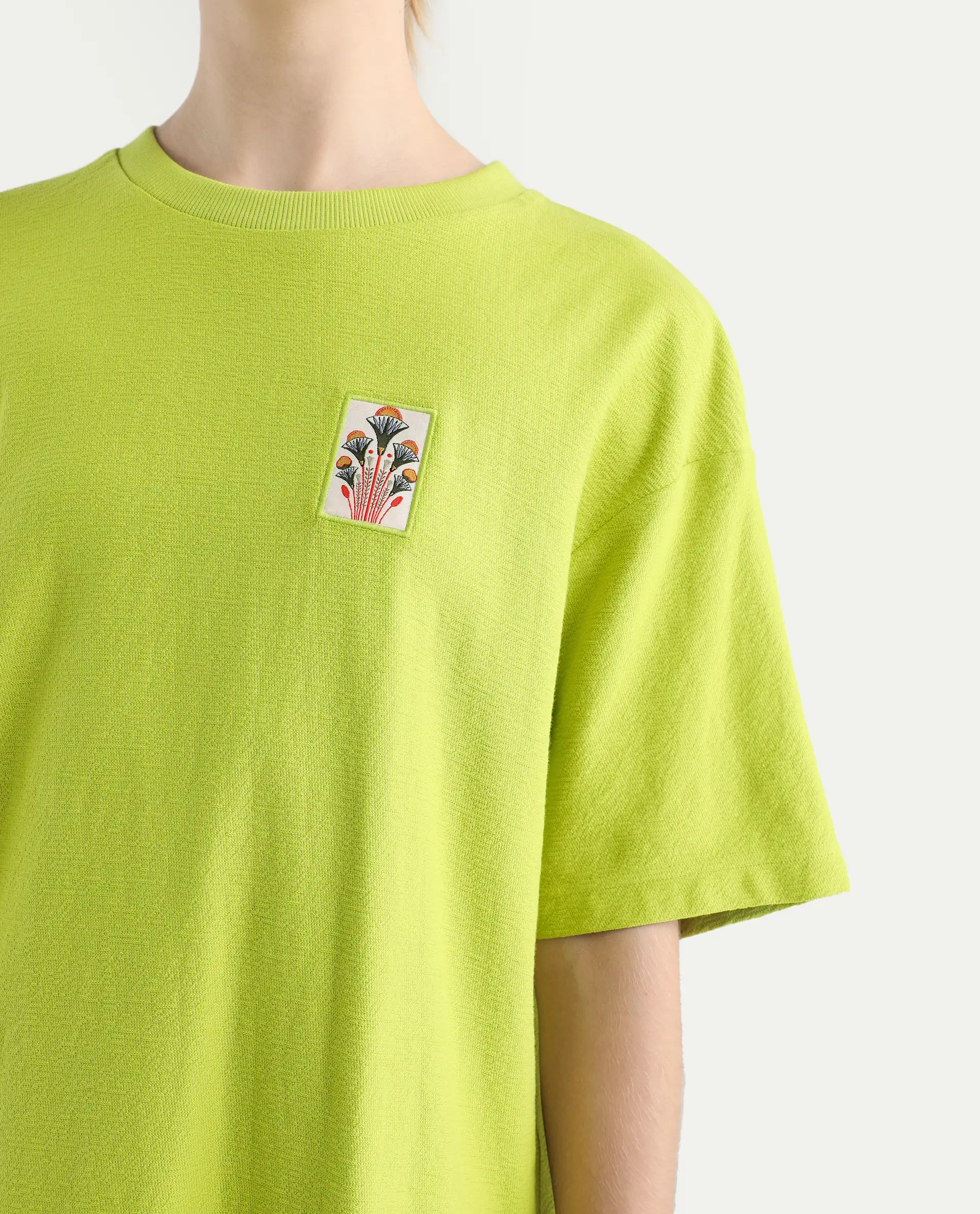 Rareism Women's Volo Green Cotton Graphic Print Oversized T-Shirt - Image 4