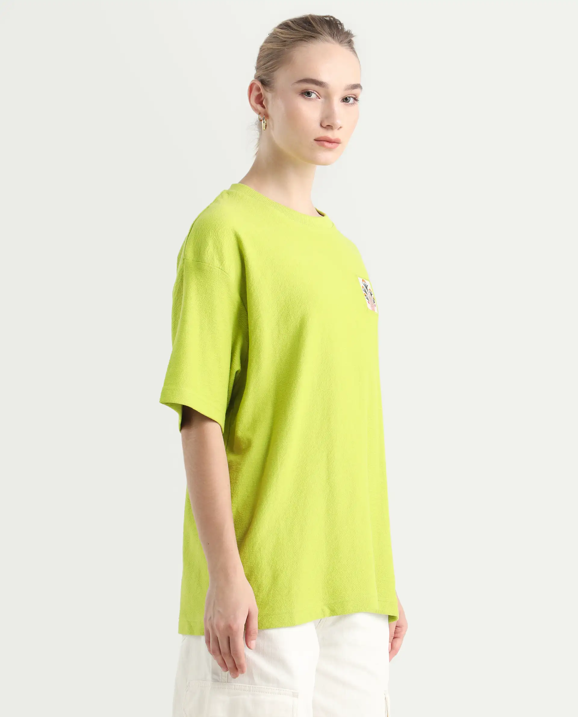 Rareism Women's Volo Green Cotton Graphic Print Oversized T-Shirt - Image 5